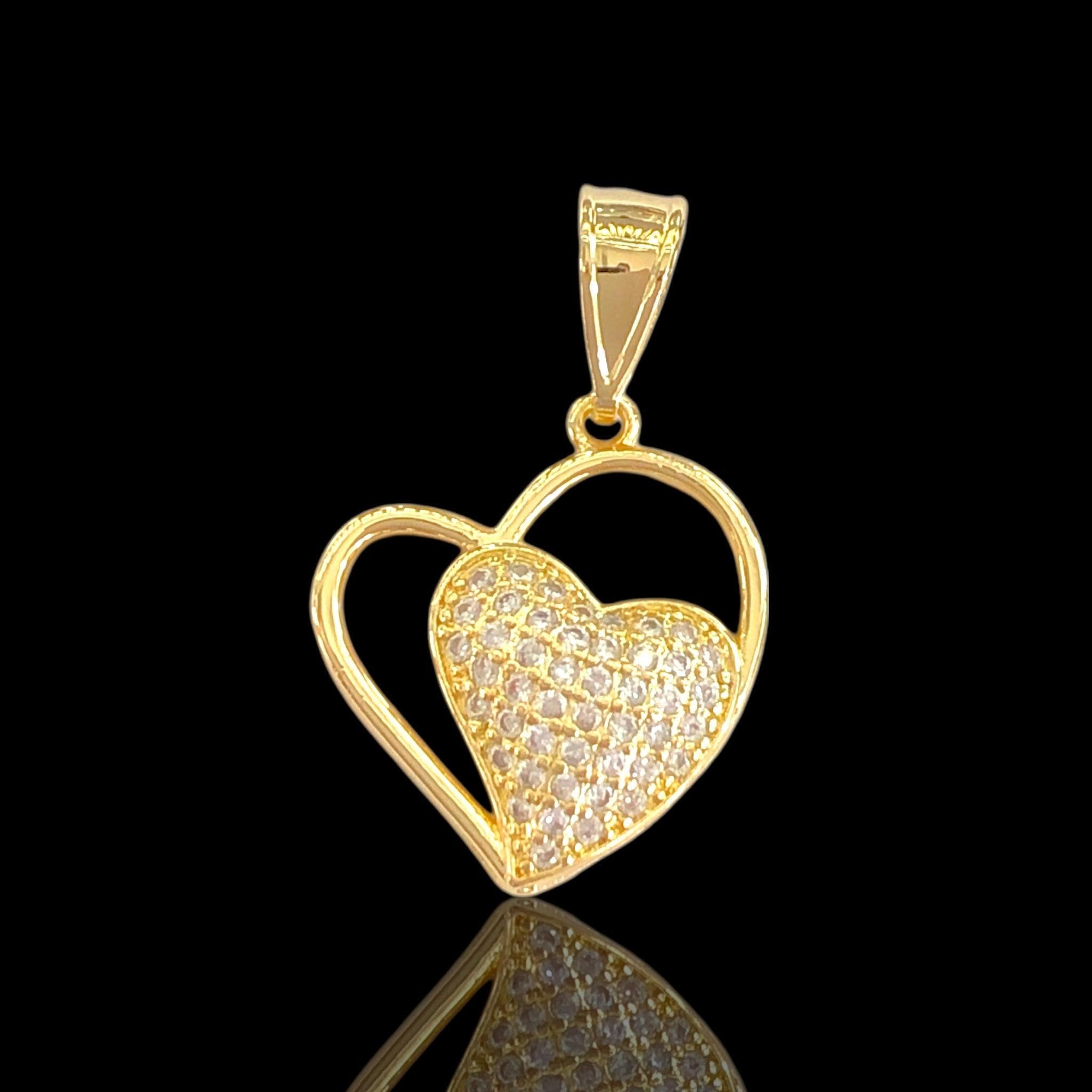 Gold Filled Oro Laminado Twin Heart Love Pendant