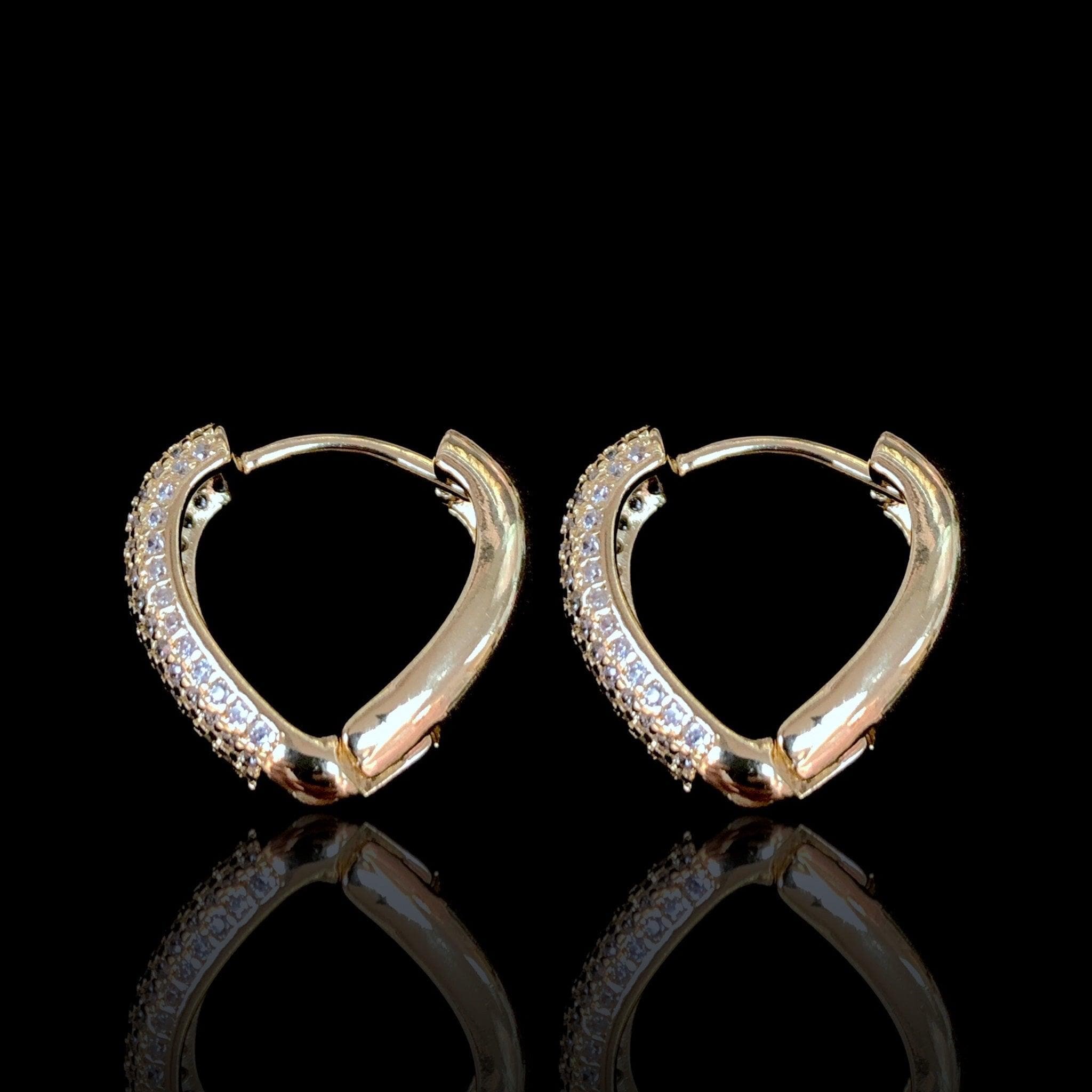 Gold Filled Oro Laminado Valentine Heart CZ Hoop Earringss