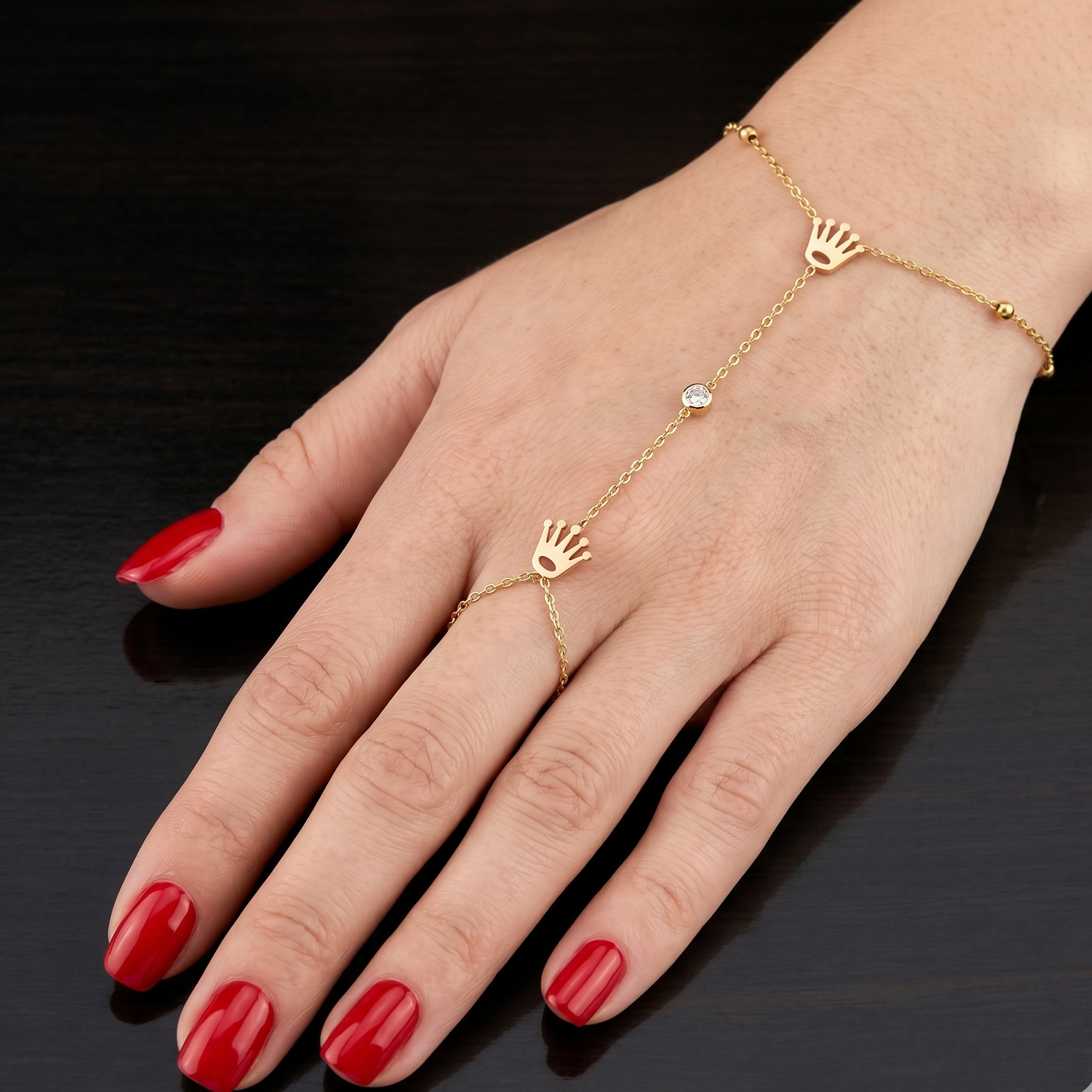 Gold Filled Oro Laminado Venetian Crown Hand Chain Bracelet