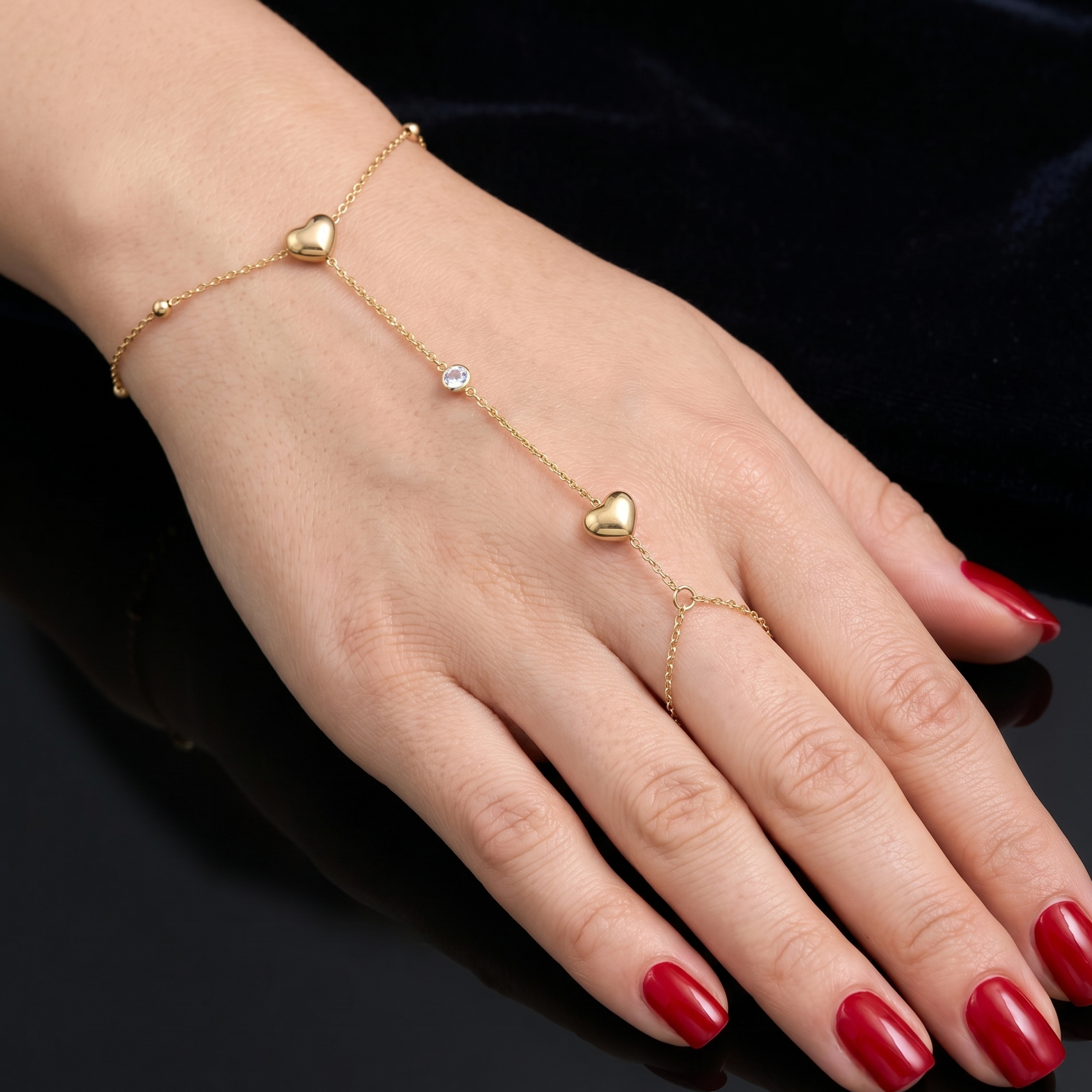 Gold Filled Oro Laminado Venetian Heart Hand Chain Bracelet