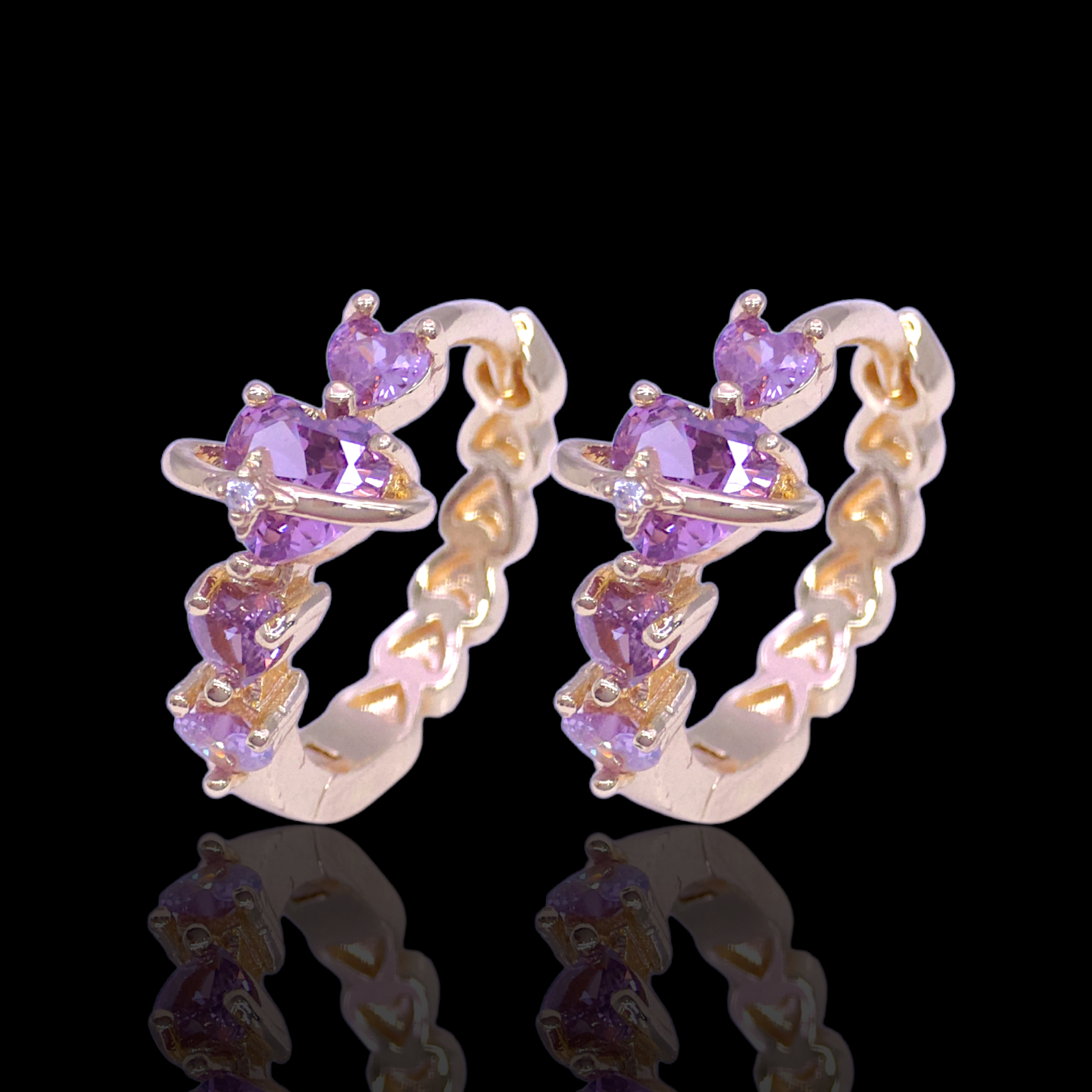 Gold Filled Oro Laminado Venus Heart Zirconia Huggie Earrings
