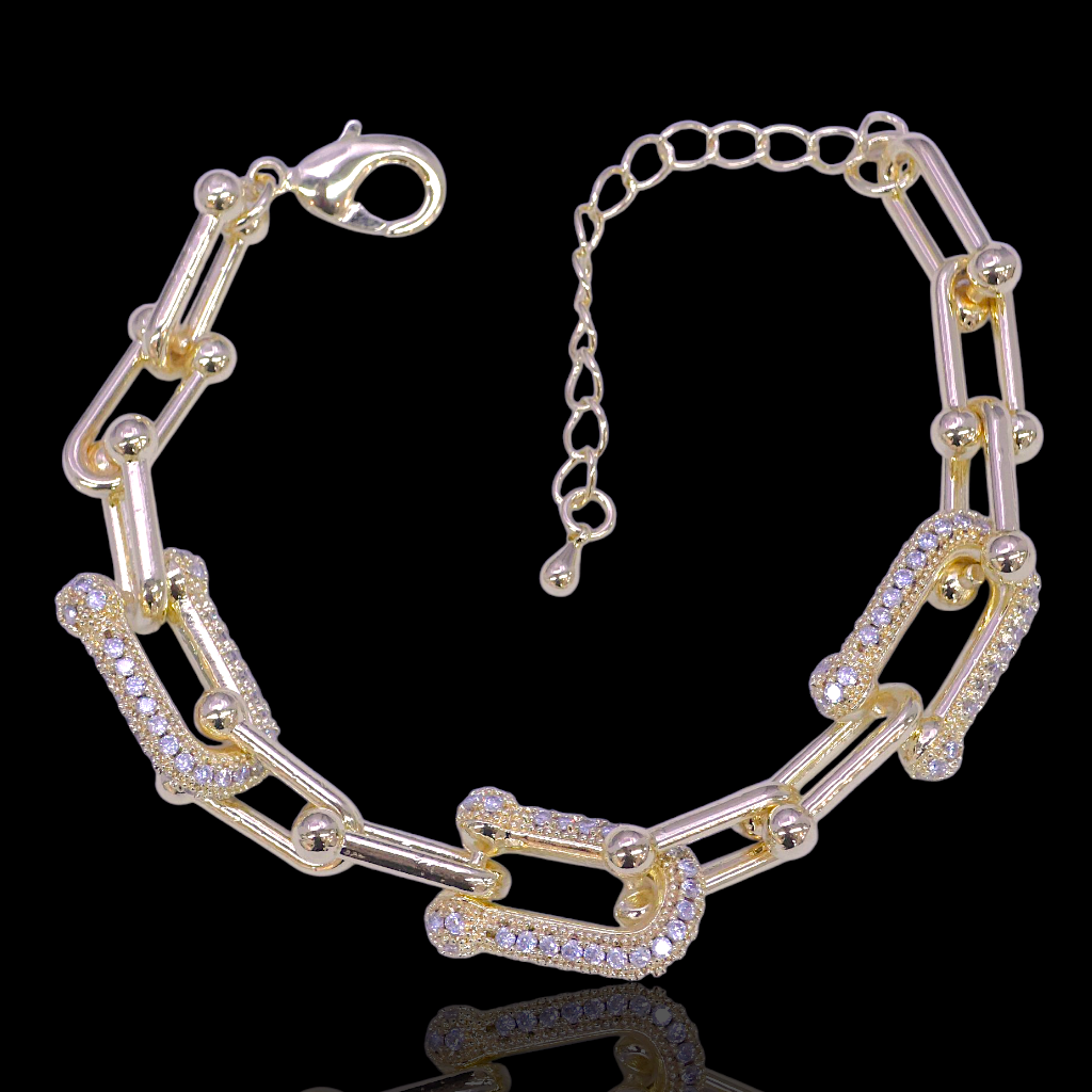 Gold Filled Oro Laminado Victorian U-Link Zirconia Bracelet