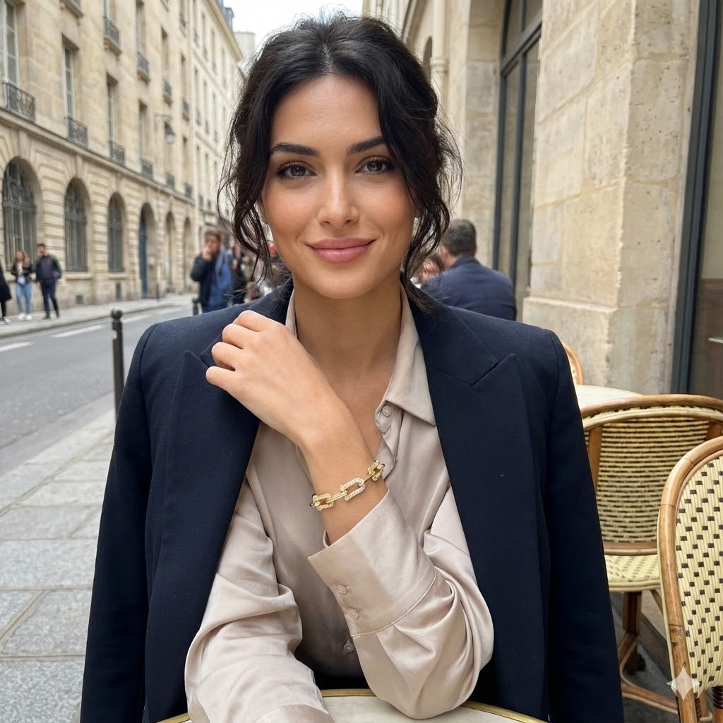 Gold Filled Oro Laminado Victorian U-Link Zirconia Bracelet