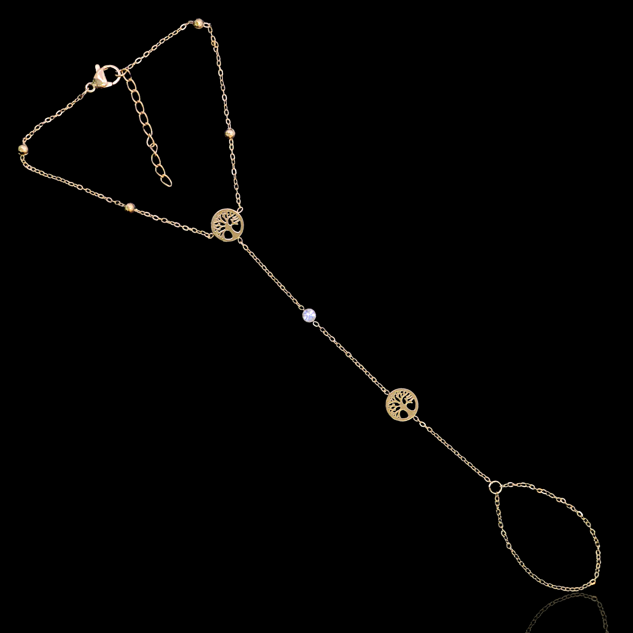 Gold Filled Oro Laminado Wisdom Tree Hand Chain Bracelet