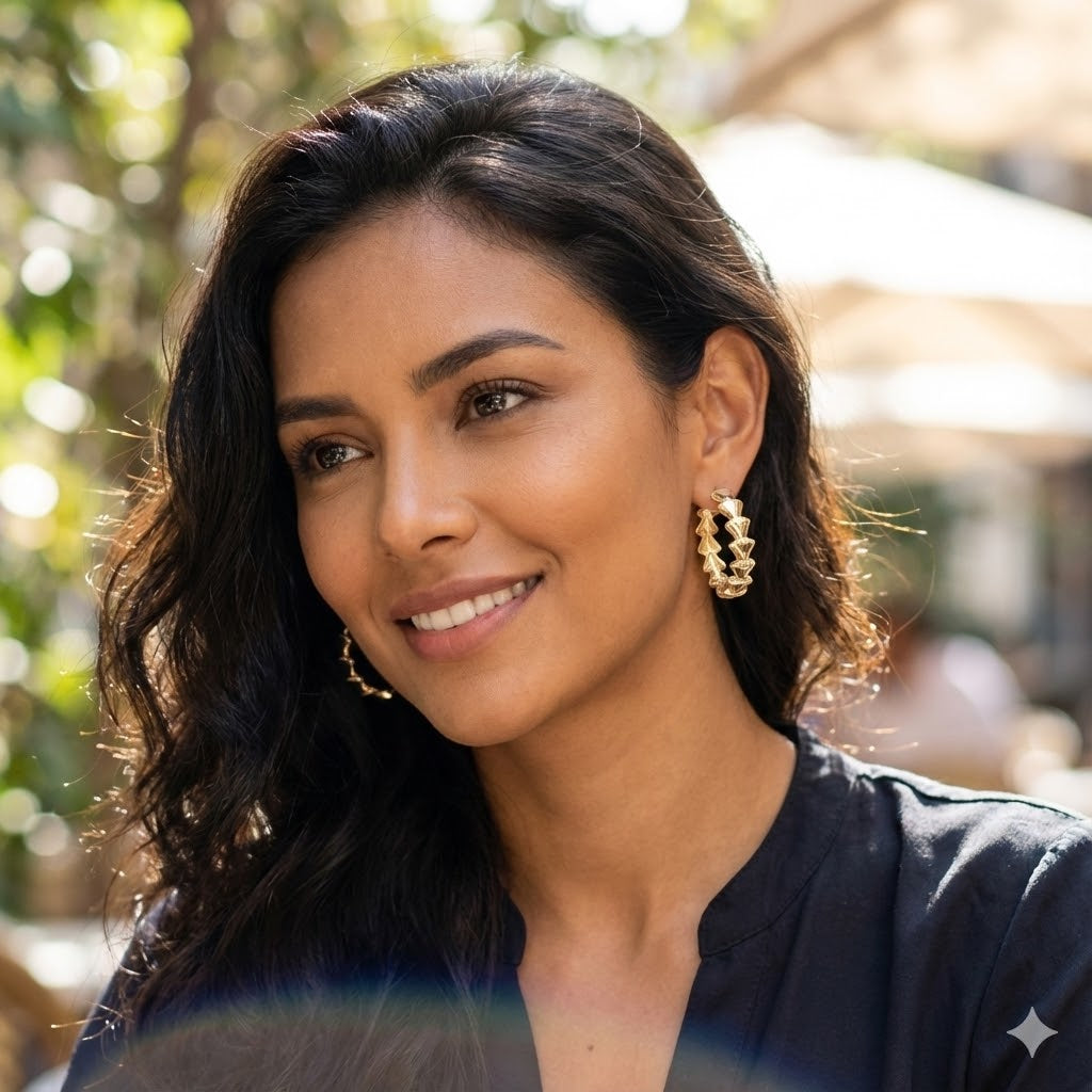 Gold Filled Oro Laminado Zephyrs Fan Hoop Earrings