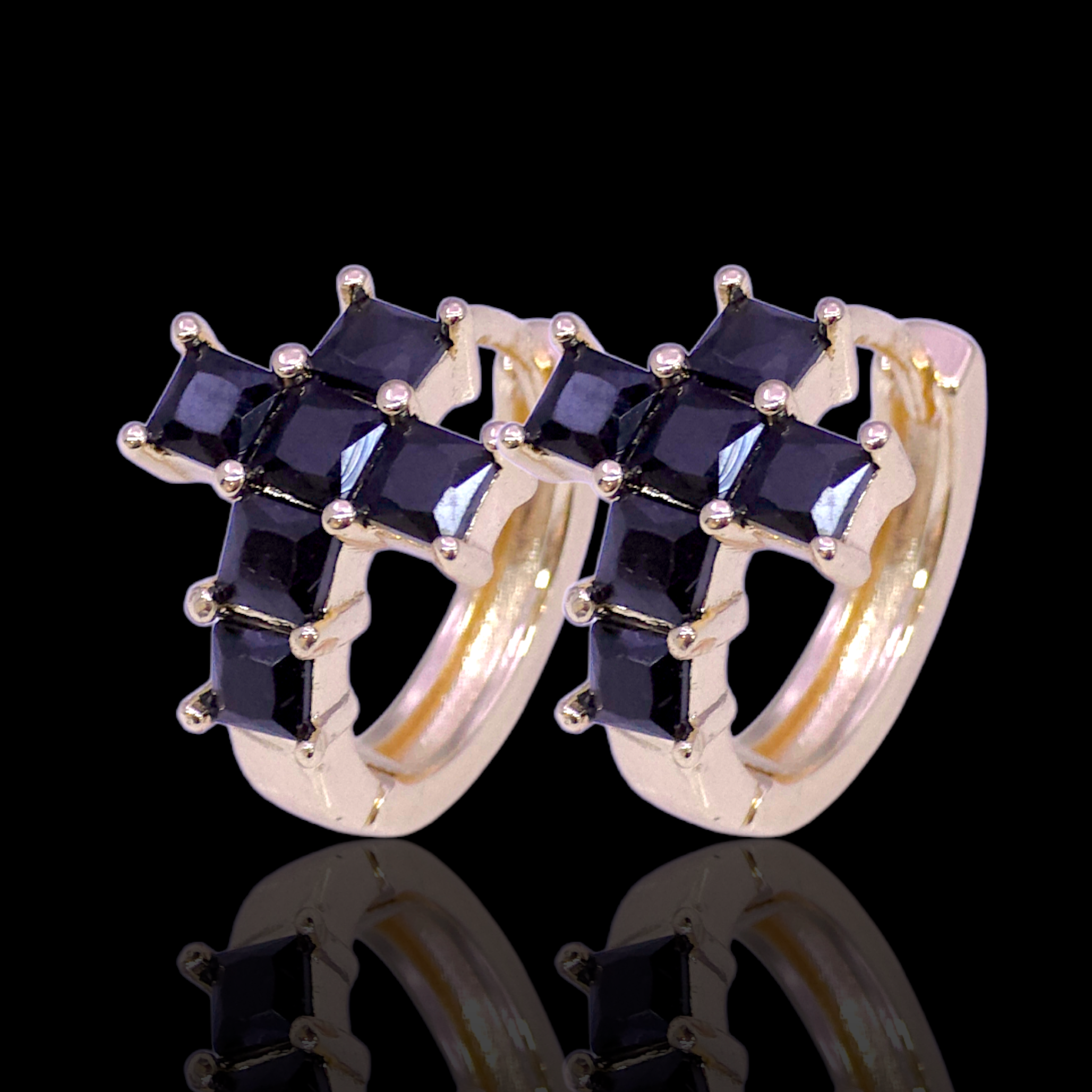 Gold Filled Oro Laminado Zirconia Gem Cross Huggie Earrings