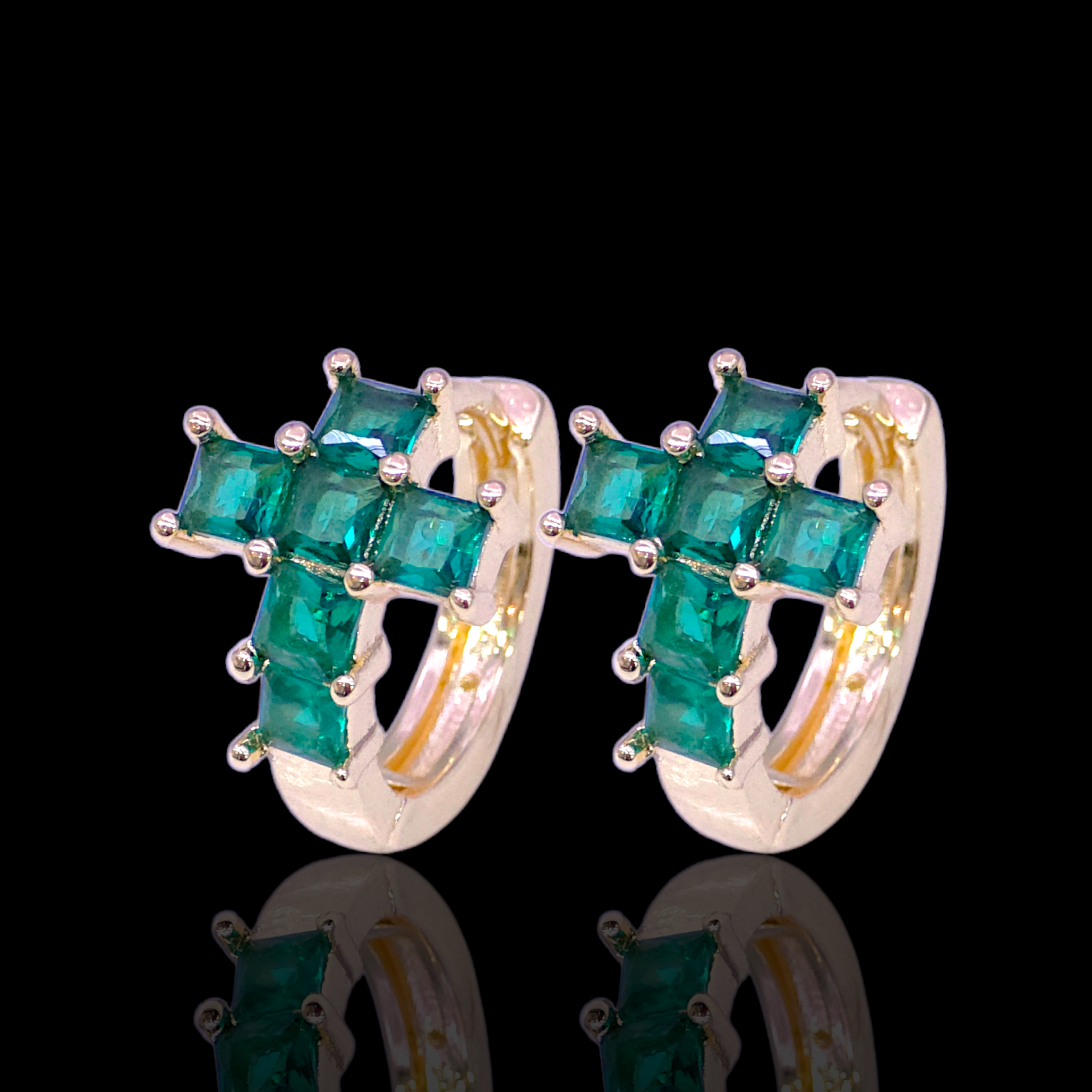 Gold Filled Oro Laminado Zirconia Gem Cross Huggie Earrings