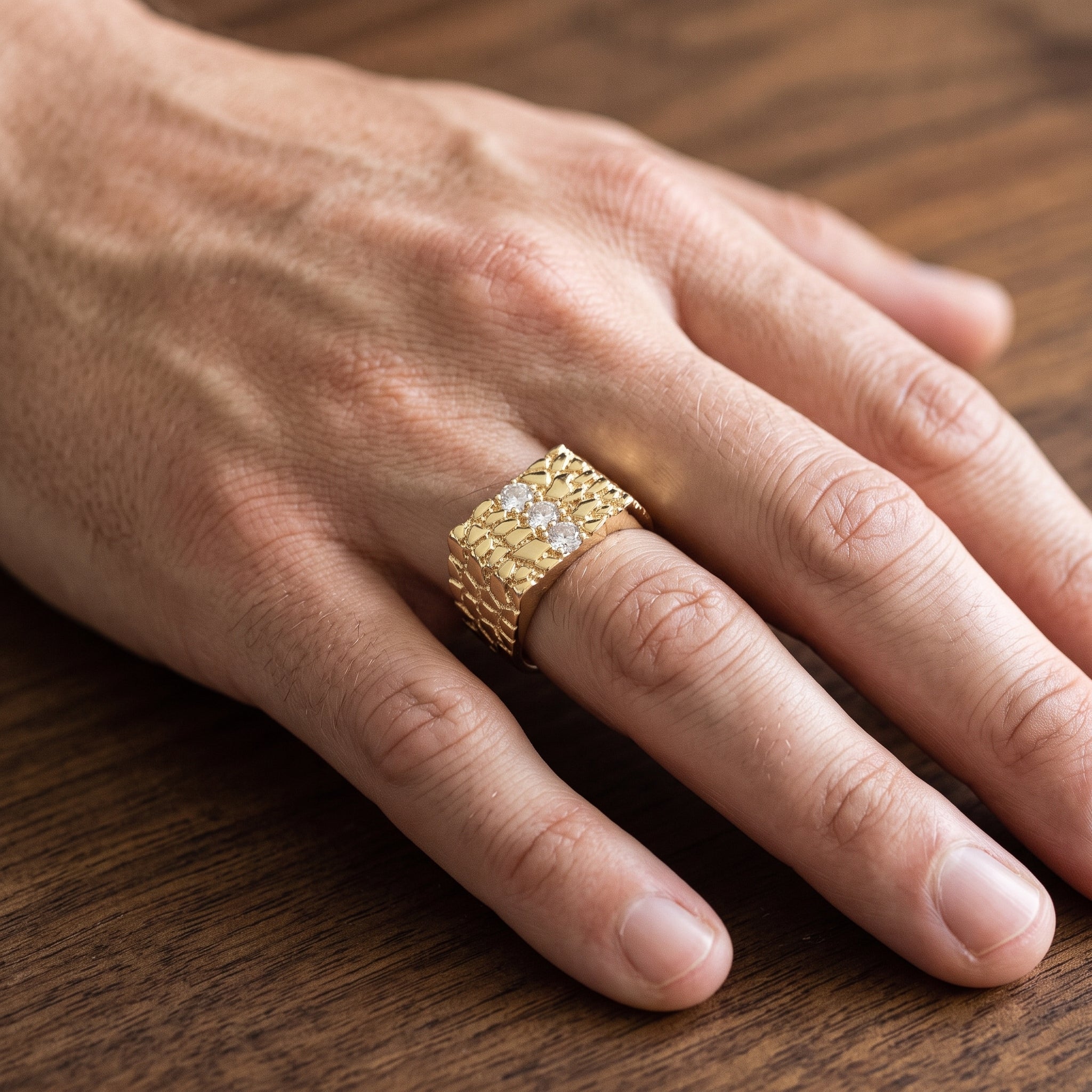 Gold Filled Oro Laminado Zirconia Nugget Mens Signet Ring