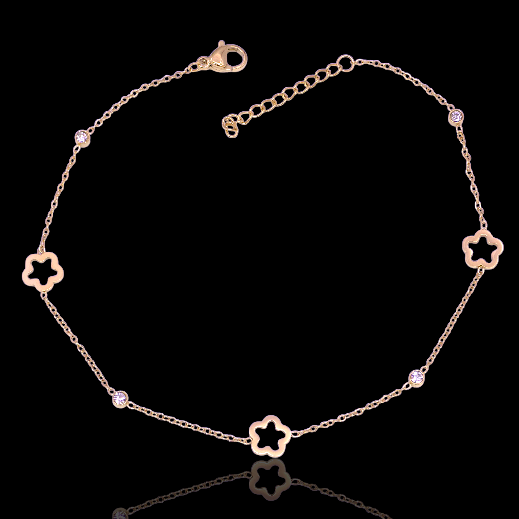 Gold Filled Stainless Steel Daisy Flower Adjustable Anklet