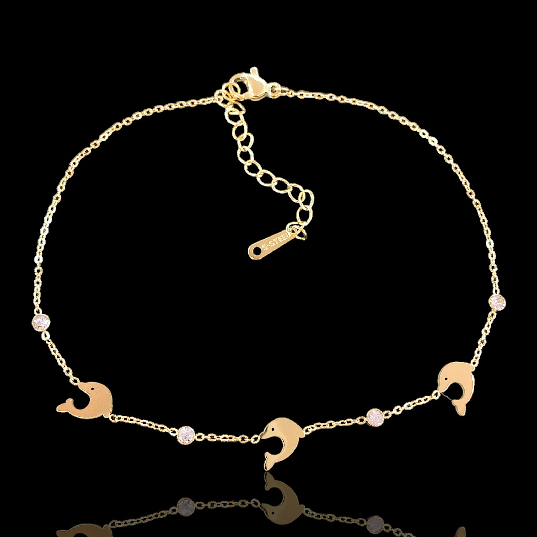Gold Filled Stainless Steel Golden Dolphin Zirconia Anklet
