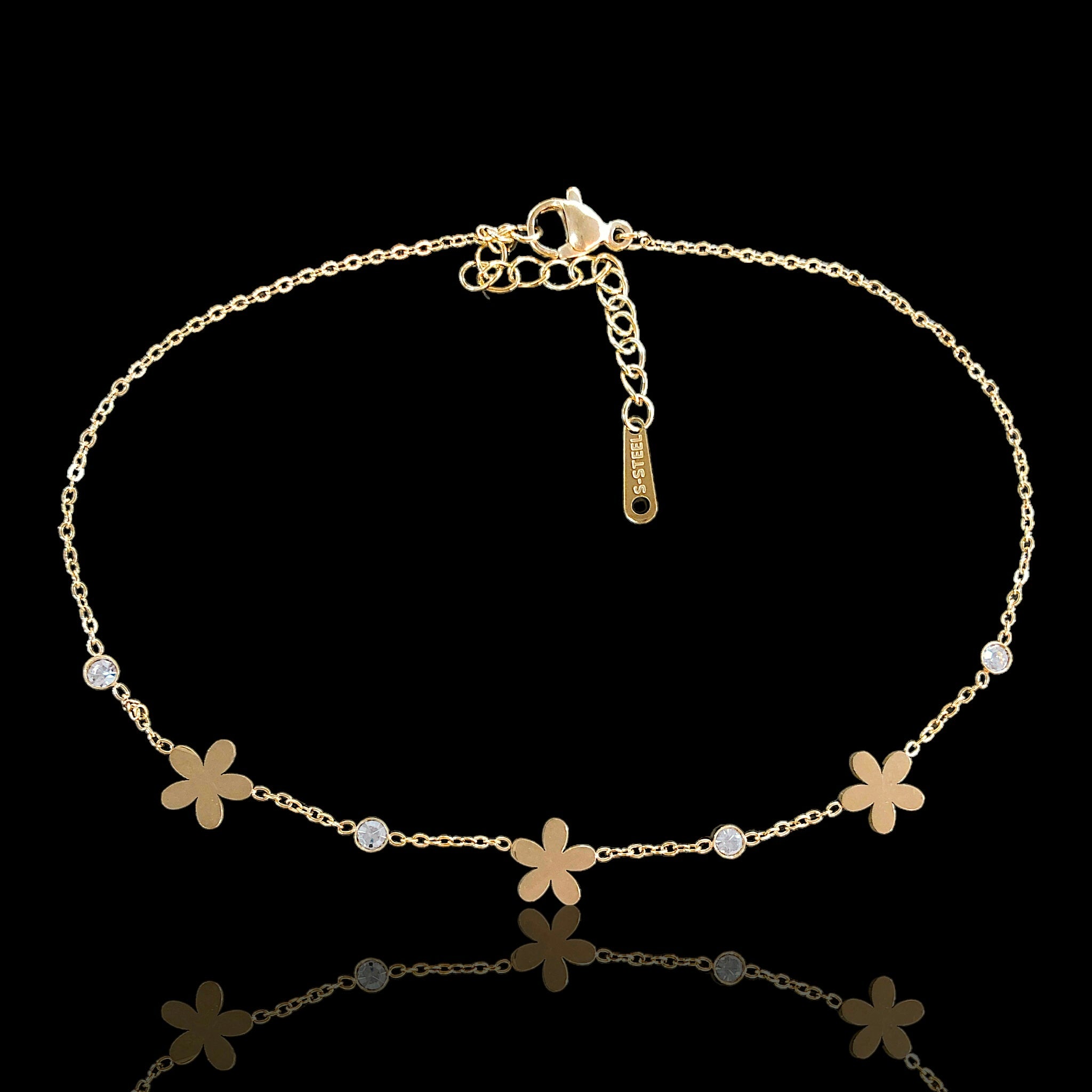 Gold Filled Stainless Steel Golden Flower Anklet