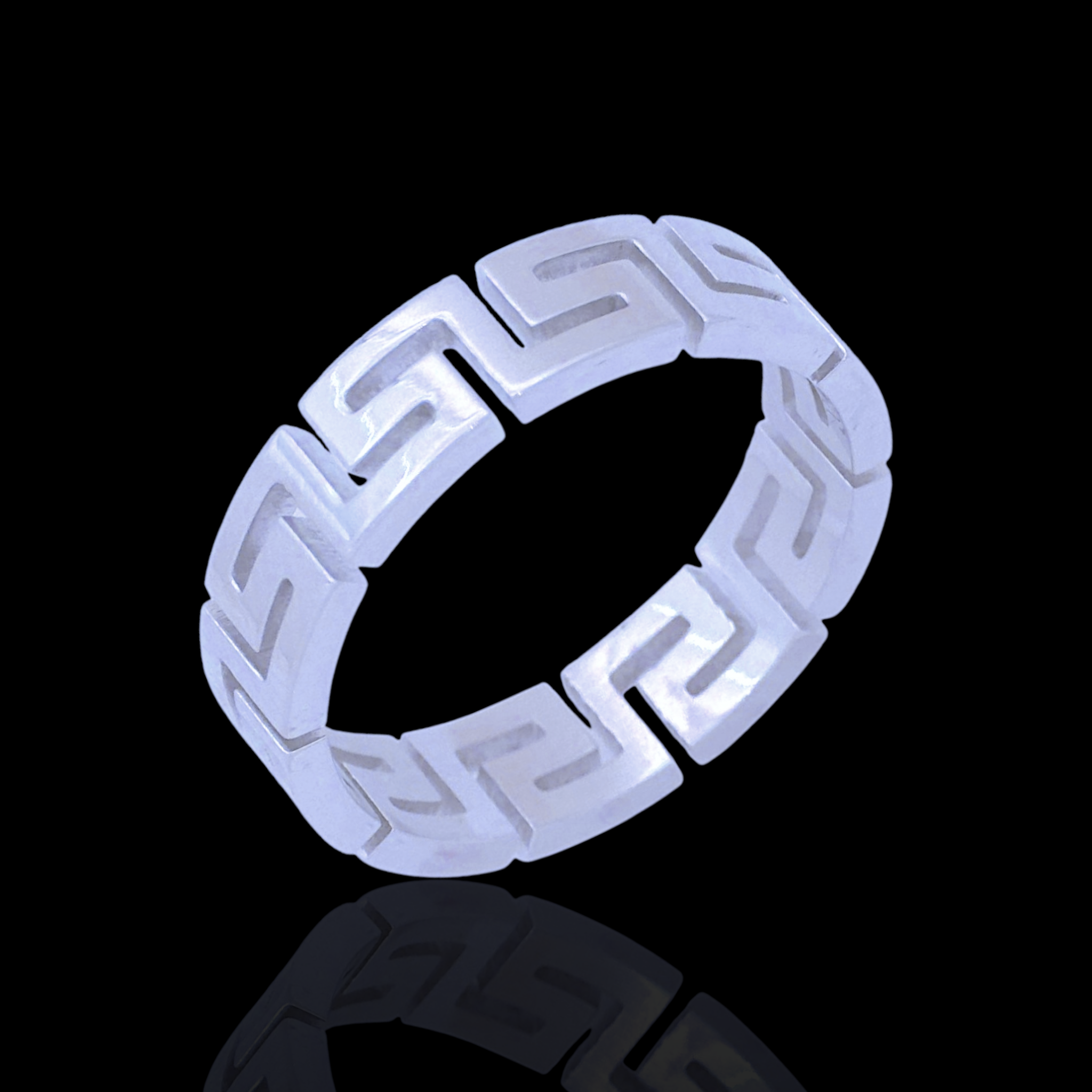 Gold Filled Stainless Steel Greek Key Pattern Ring (Silver)