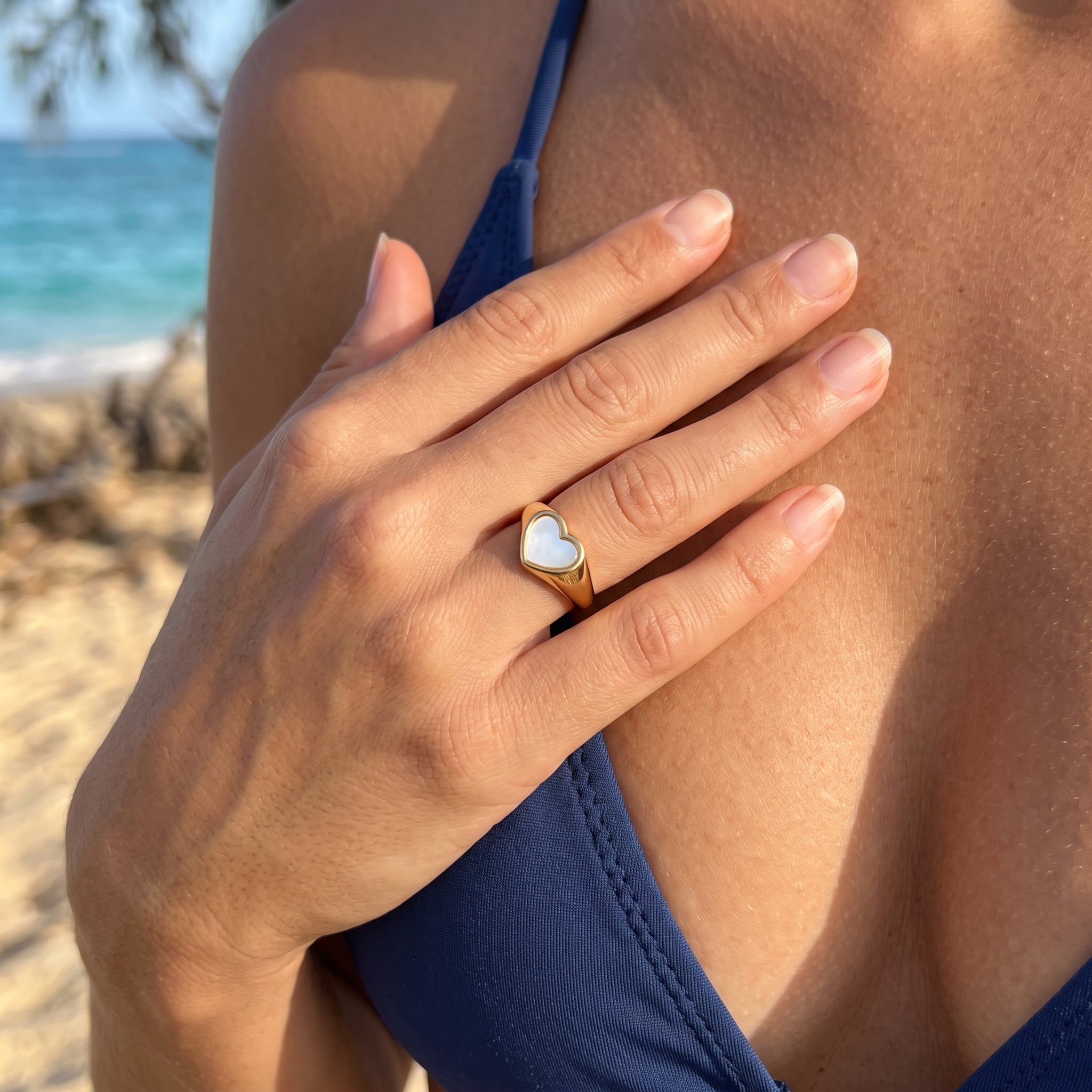 Gold Filled Stainless Steel Pure Heart of the Ocean Ring