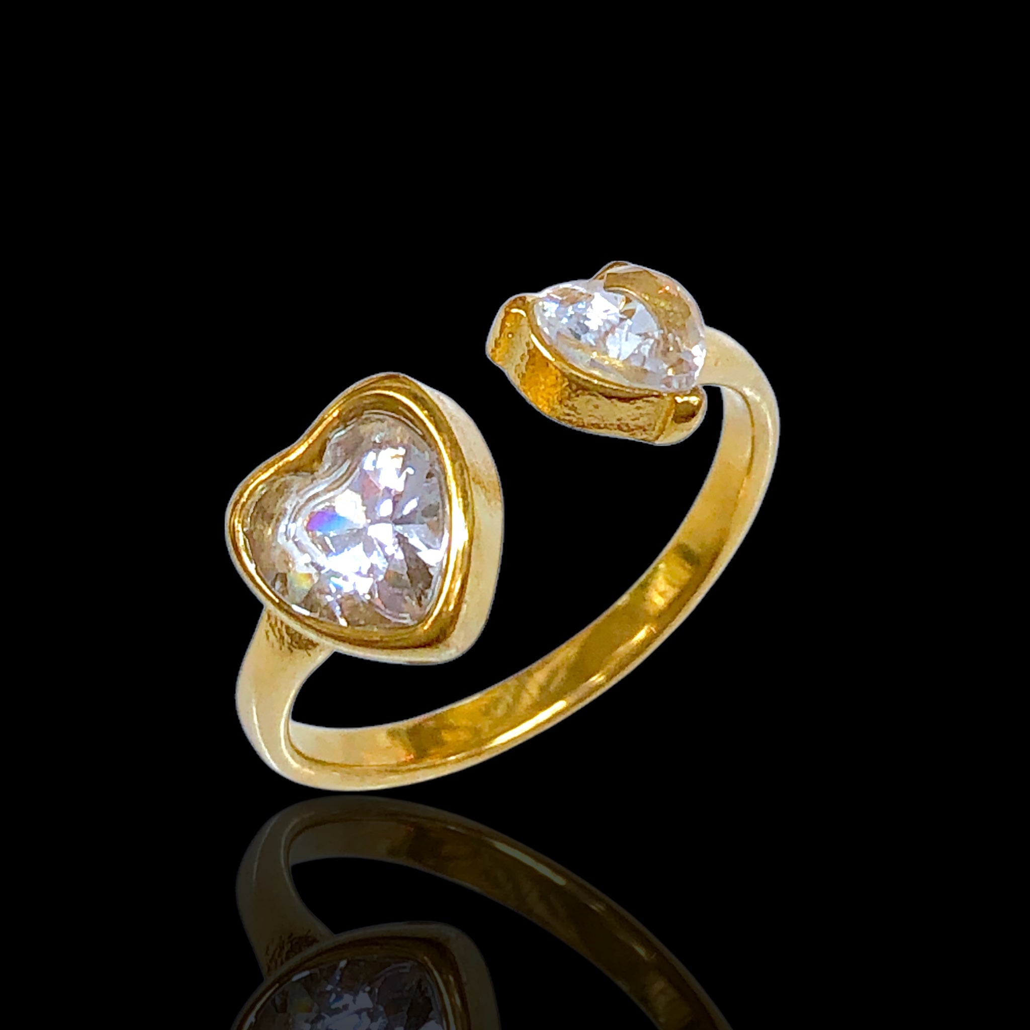 Gold Filled Stainless Steel Twin Flame Crystal Heart Ring