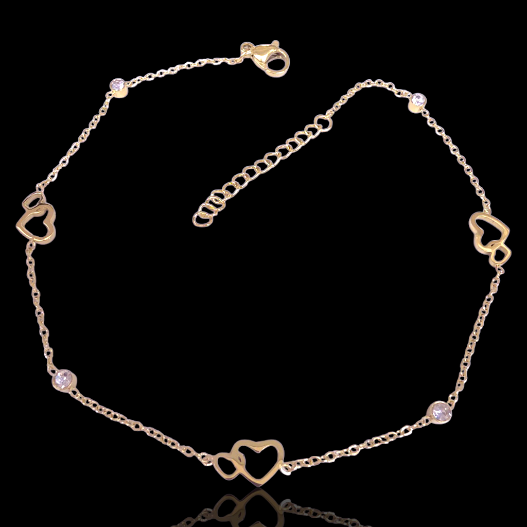 Gold Filled Stainless Steel Twin Heart Adjustable Anklet