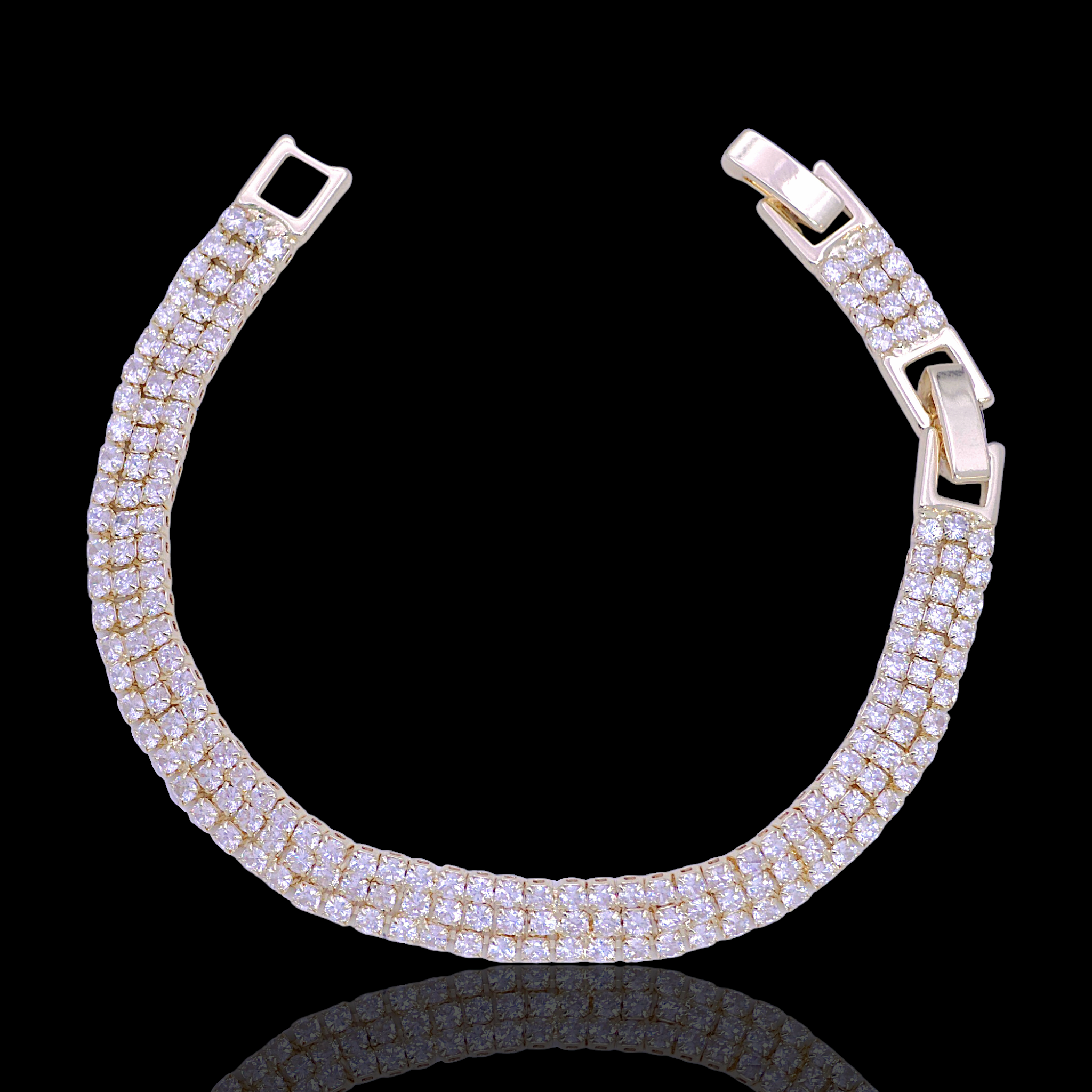 Oro Laminado 2mm Round Zirconia Triplet Tennis Bracelet