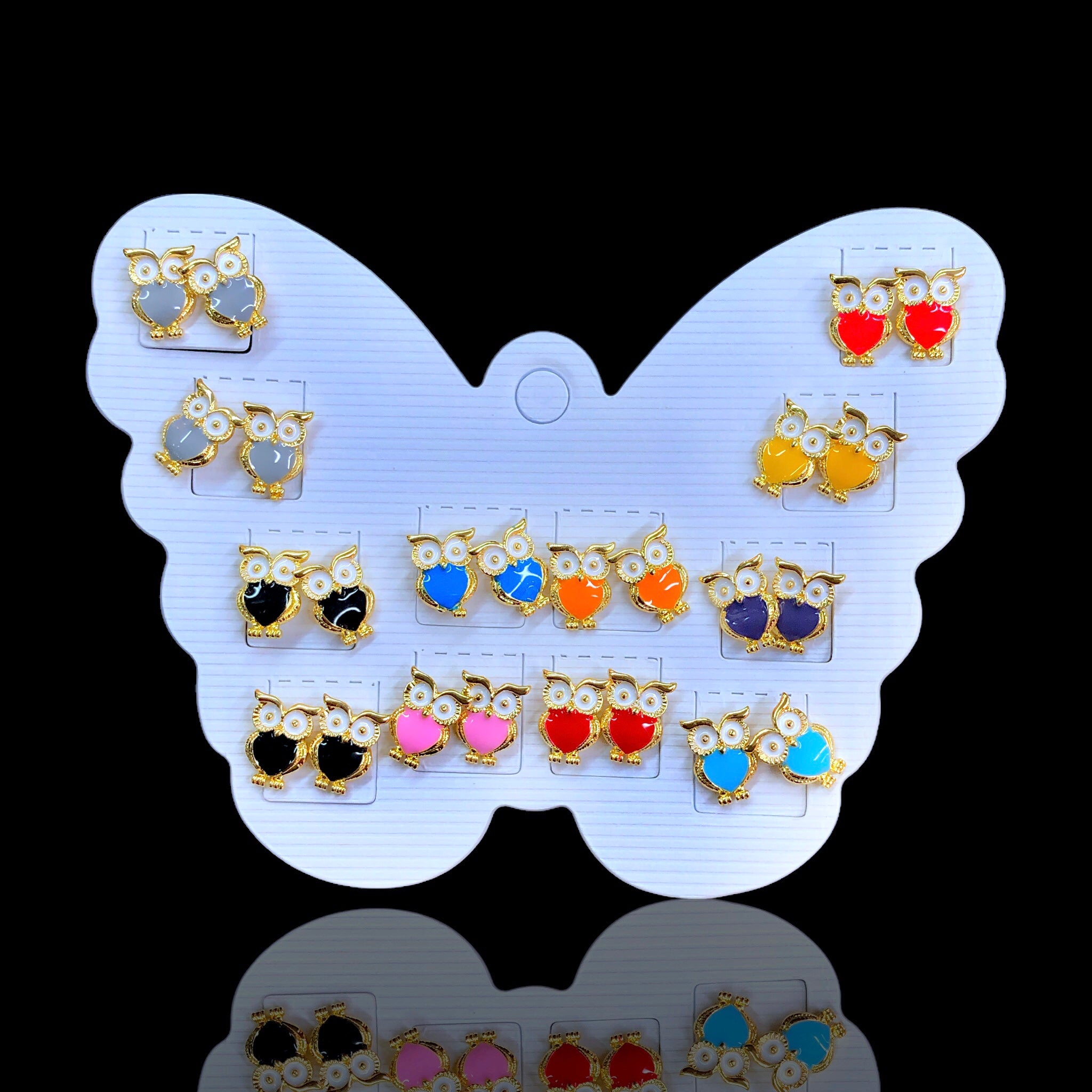 Oro Laminado Baby Owl Stud Earrings (Pack of 12)