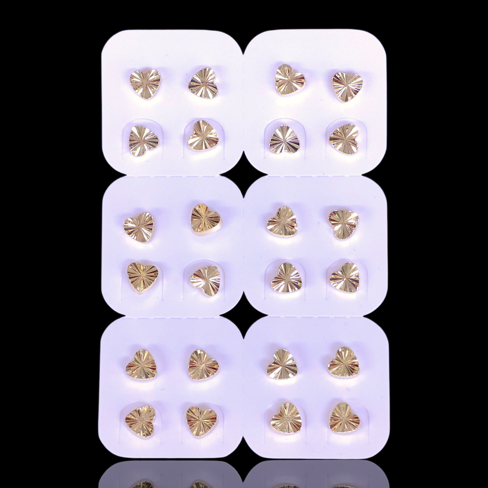 Oro Laminado Brilliant Diamond Cut Heart Stud Earrings (Pack of 12)