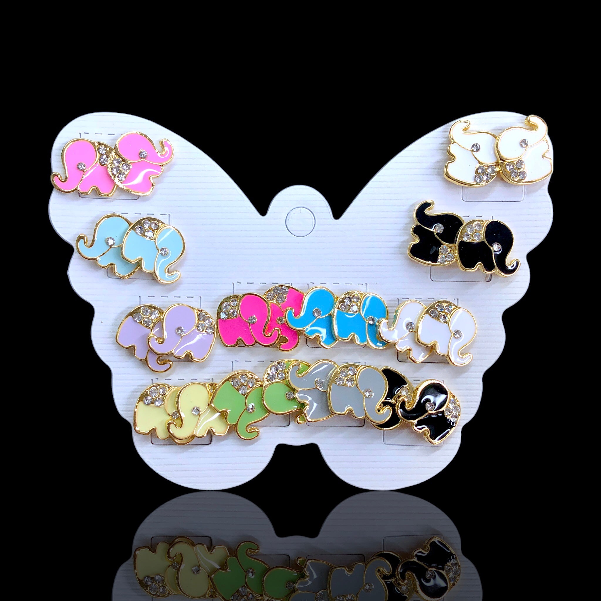 Oro Laminado Colorful Elephant Stud Earrings (Pack of 12)