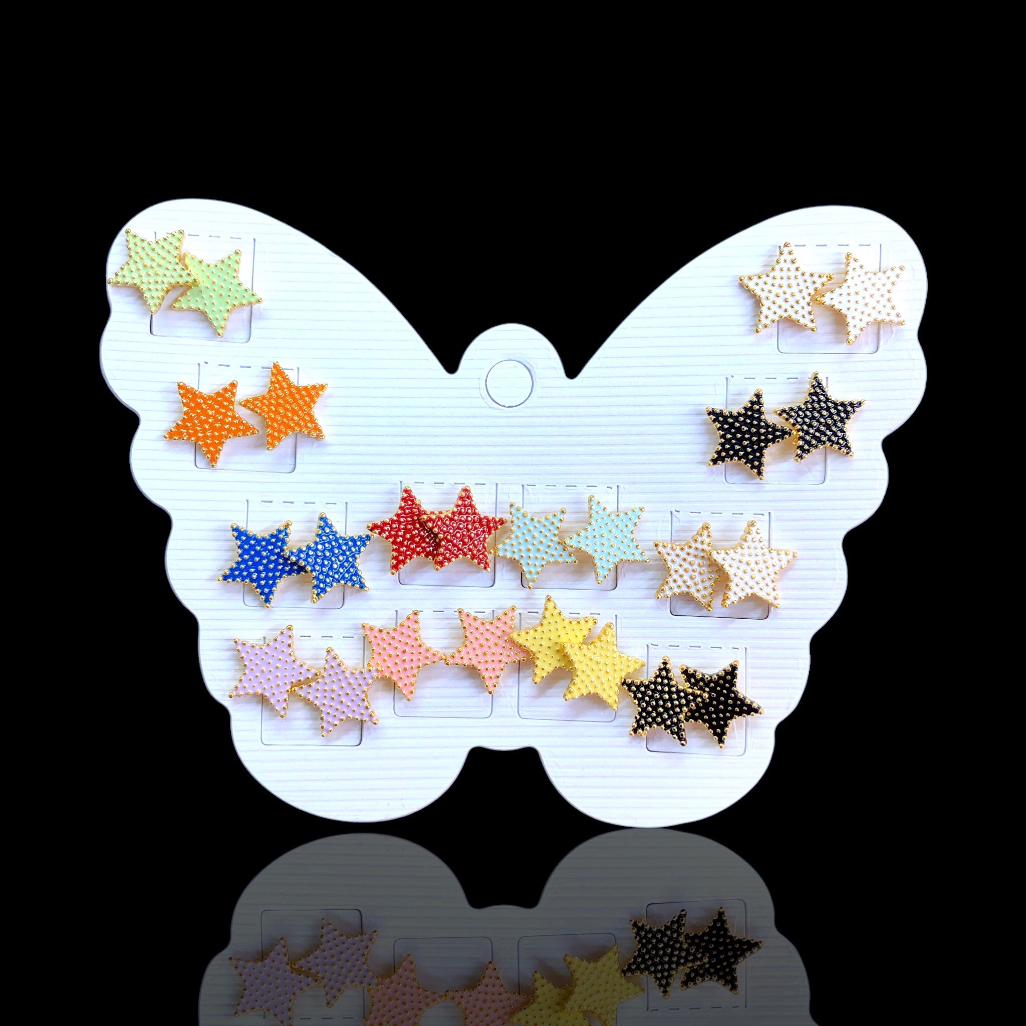 Oro Laminado Colorful Star Stud Earrings (Pack of 12)