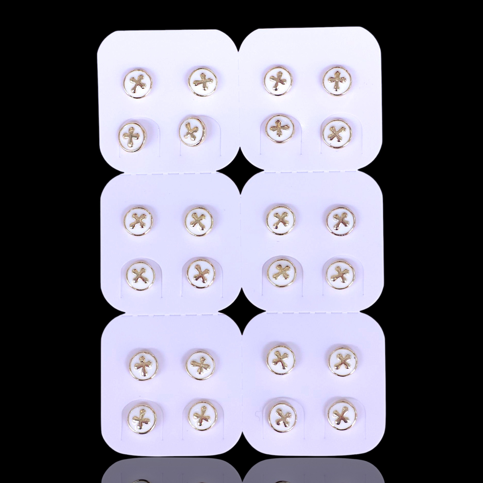 Oro Laminado Crusaders Cross Mini Stud Earrings (Pack of 12)