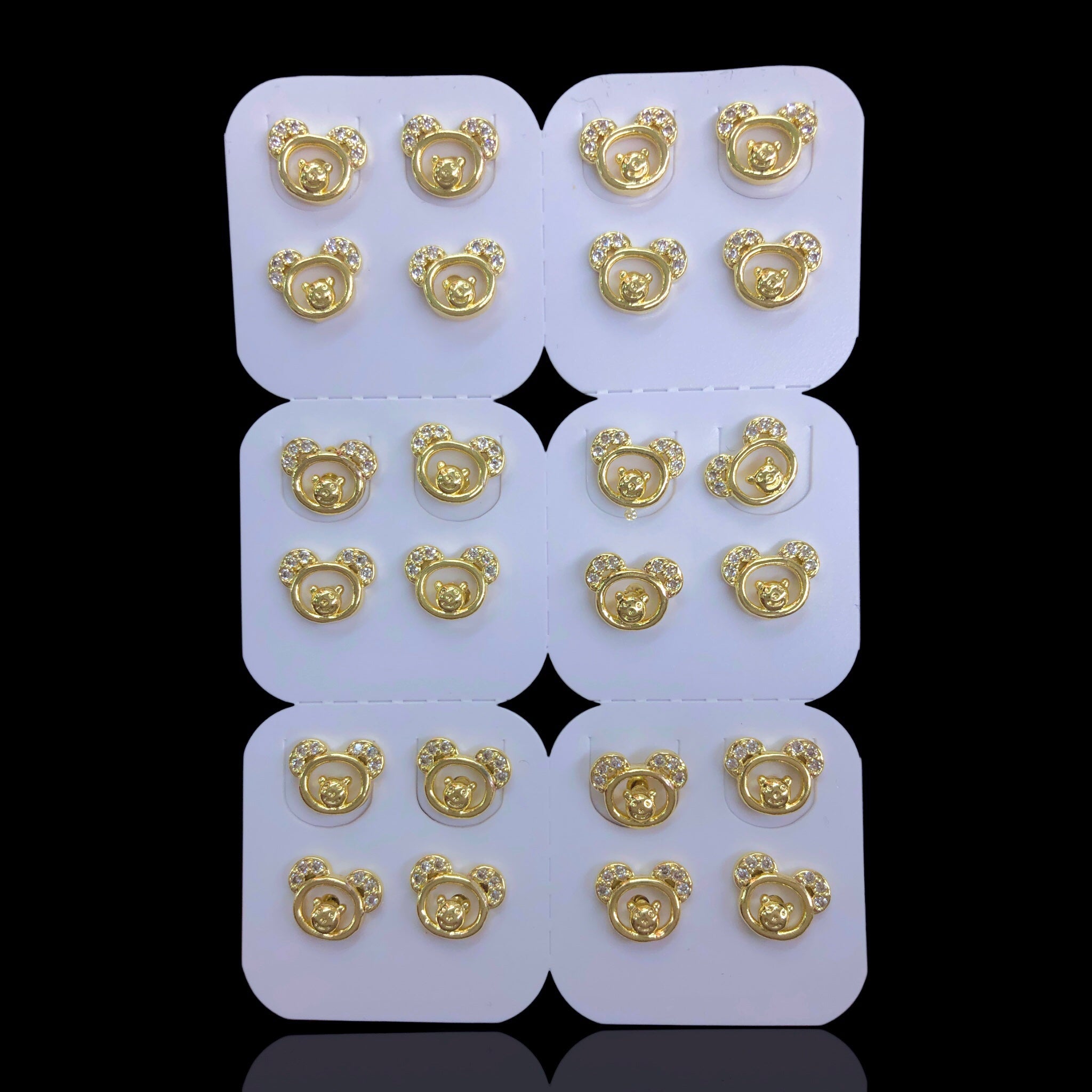 Oro Laminado Cute Teddy Bear Stud Earrings (Pack of 12)