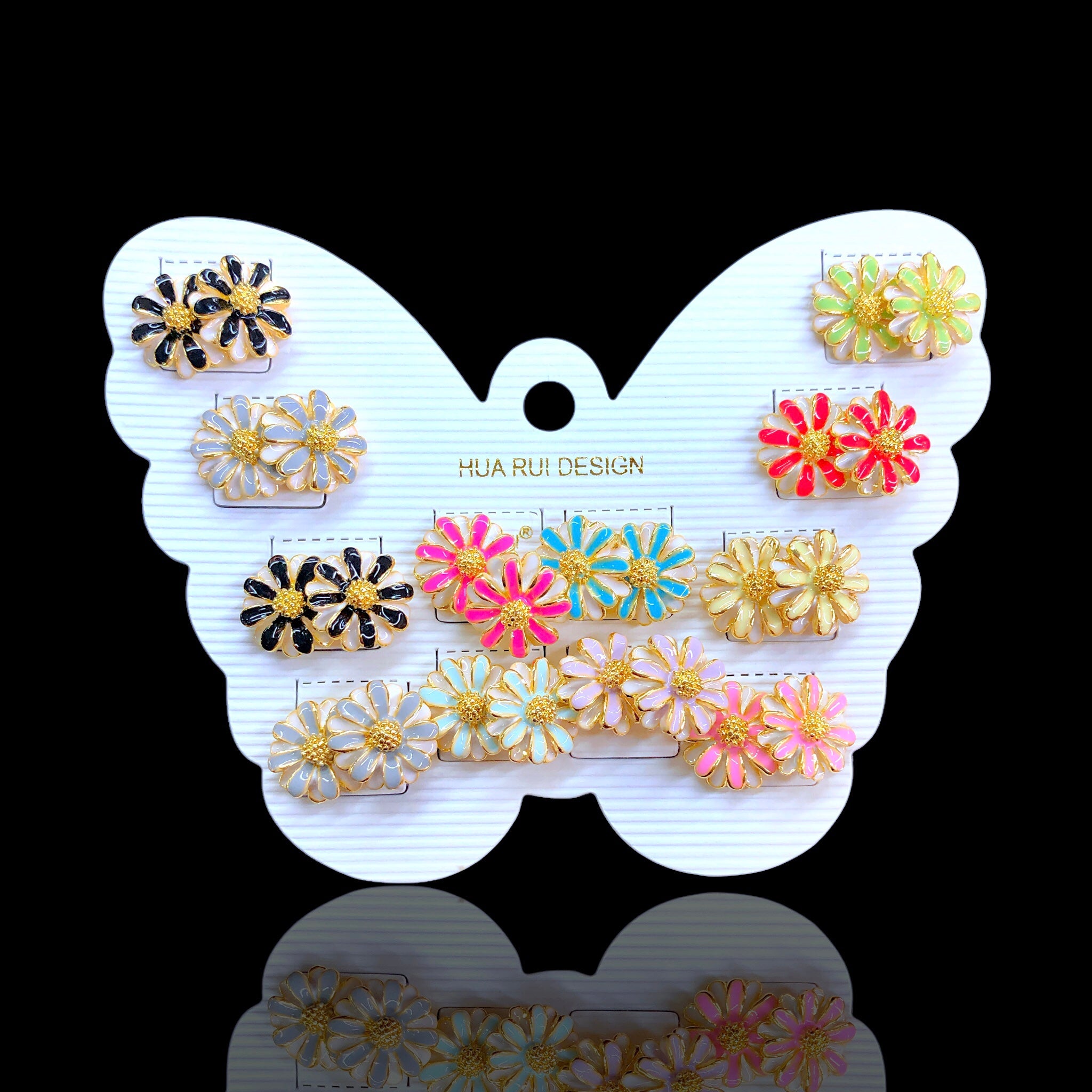 Oro Laminado Enchanting Flower Stud Earrings (Pack of 12)