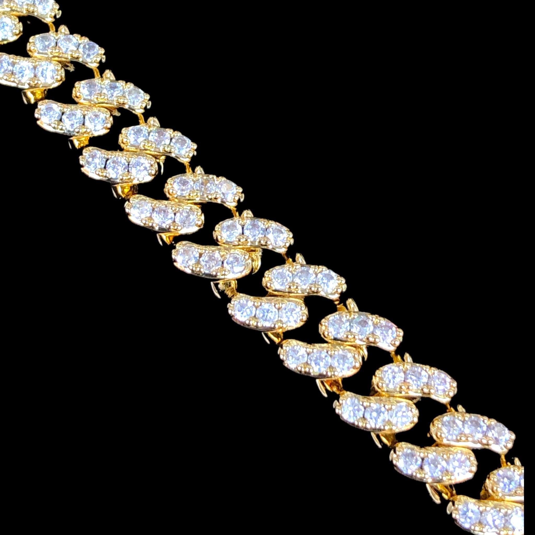 Oro Laminado Filled Icy Venetian Cuban Link CZ Bracelet