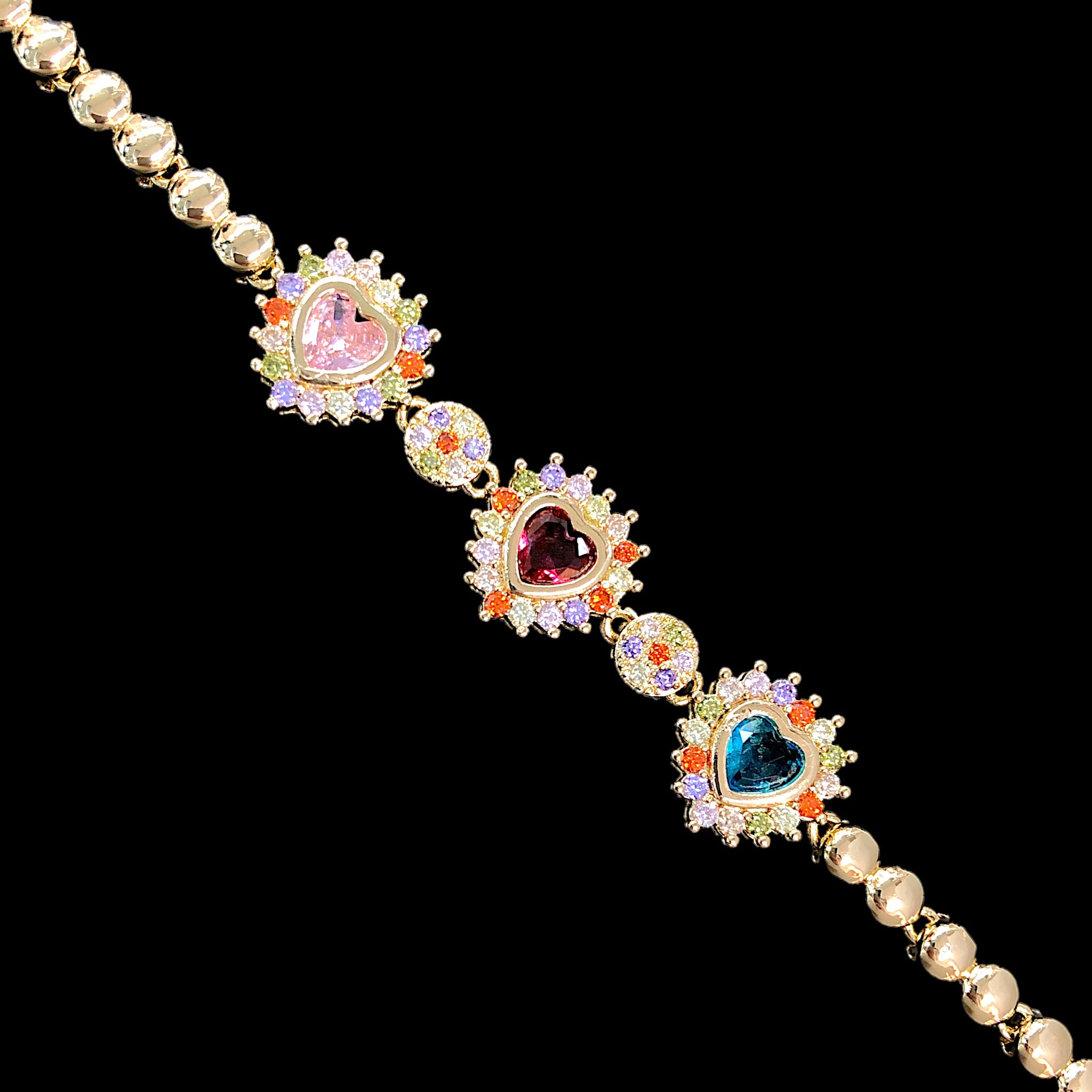 Oro Laminado Gold-Filled Heart of Brazil CZ Bracelet