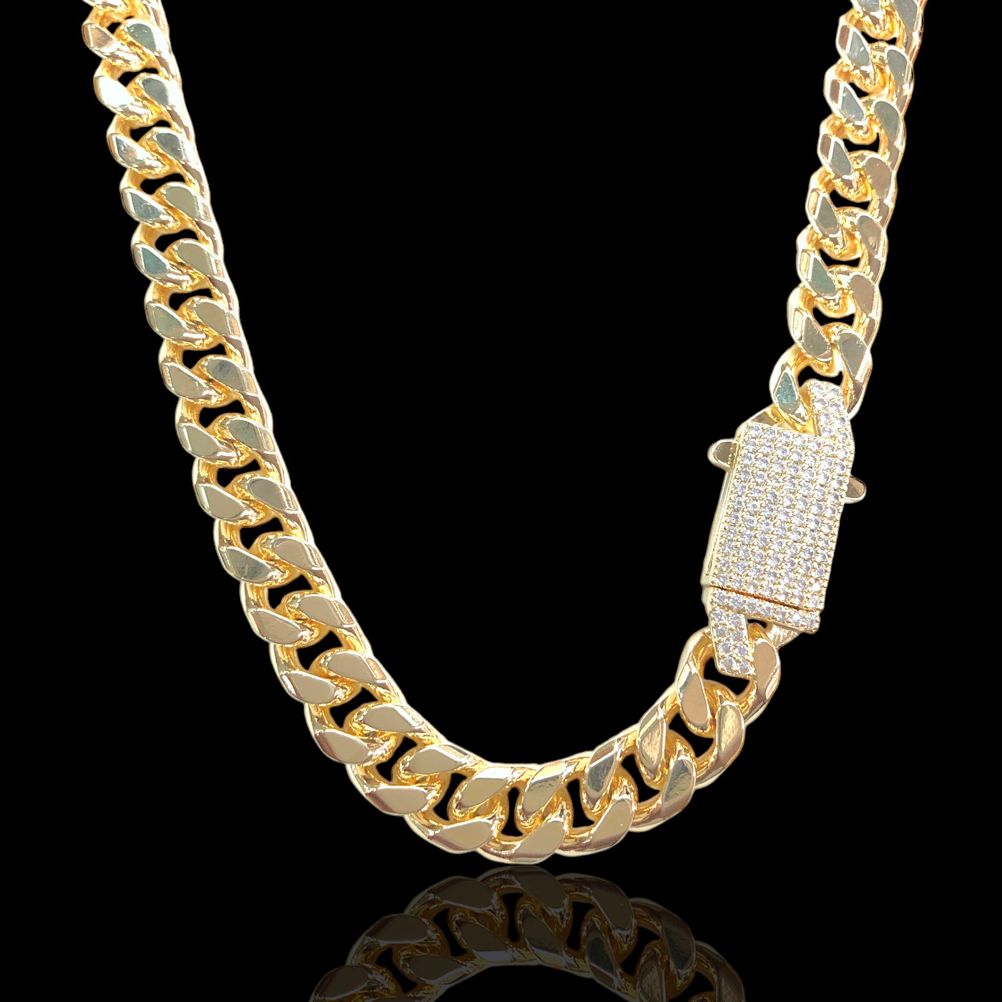 Oro Laminado Gold Filled 10mm Miami Cuban Chain w/ CZ Clasp
