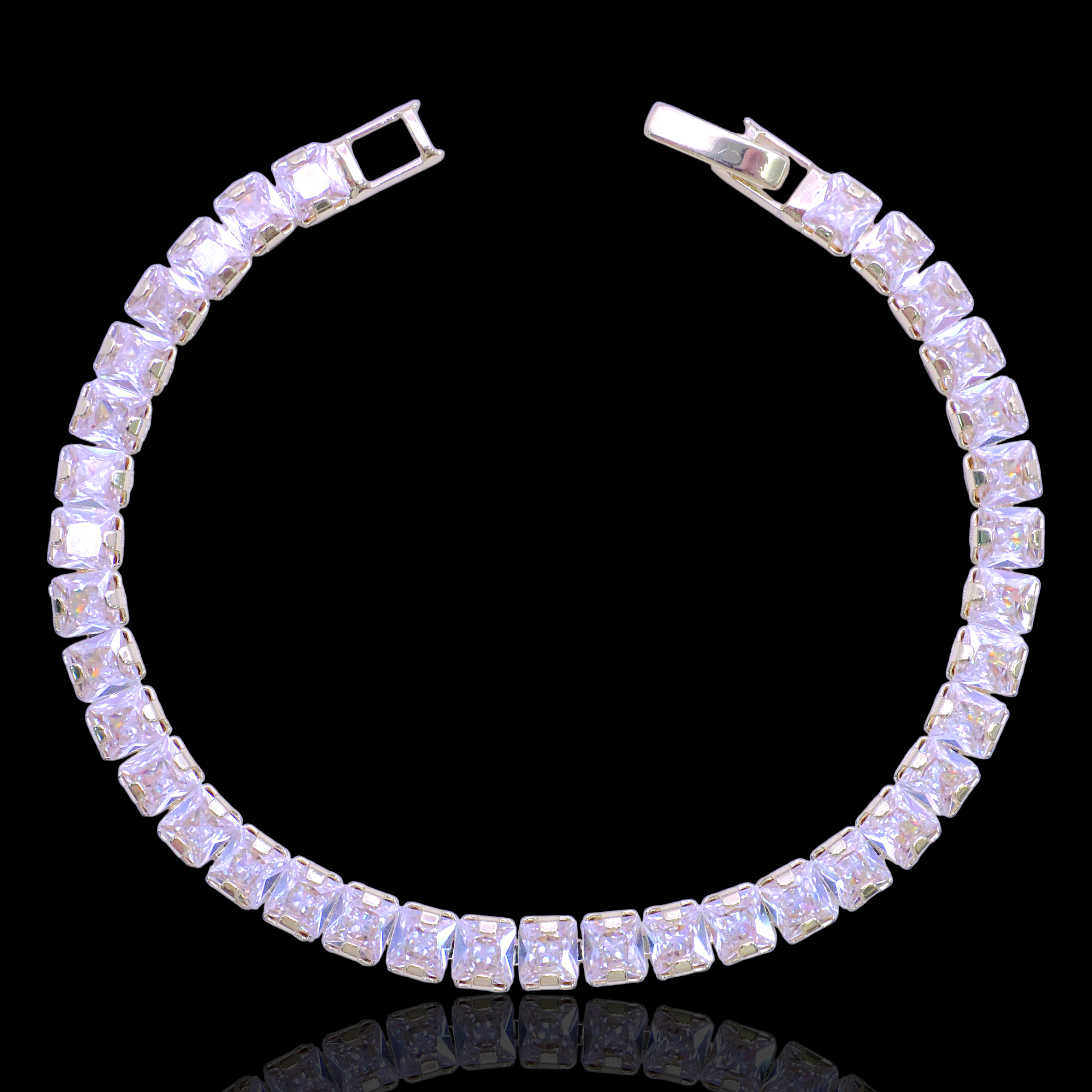 Oro Laminado Gold Filled 5mm Princess Cut CZ Tennis Bracelet