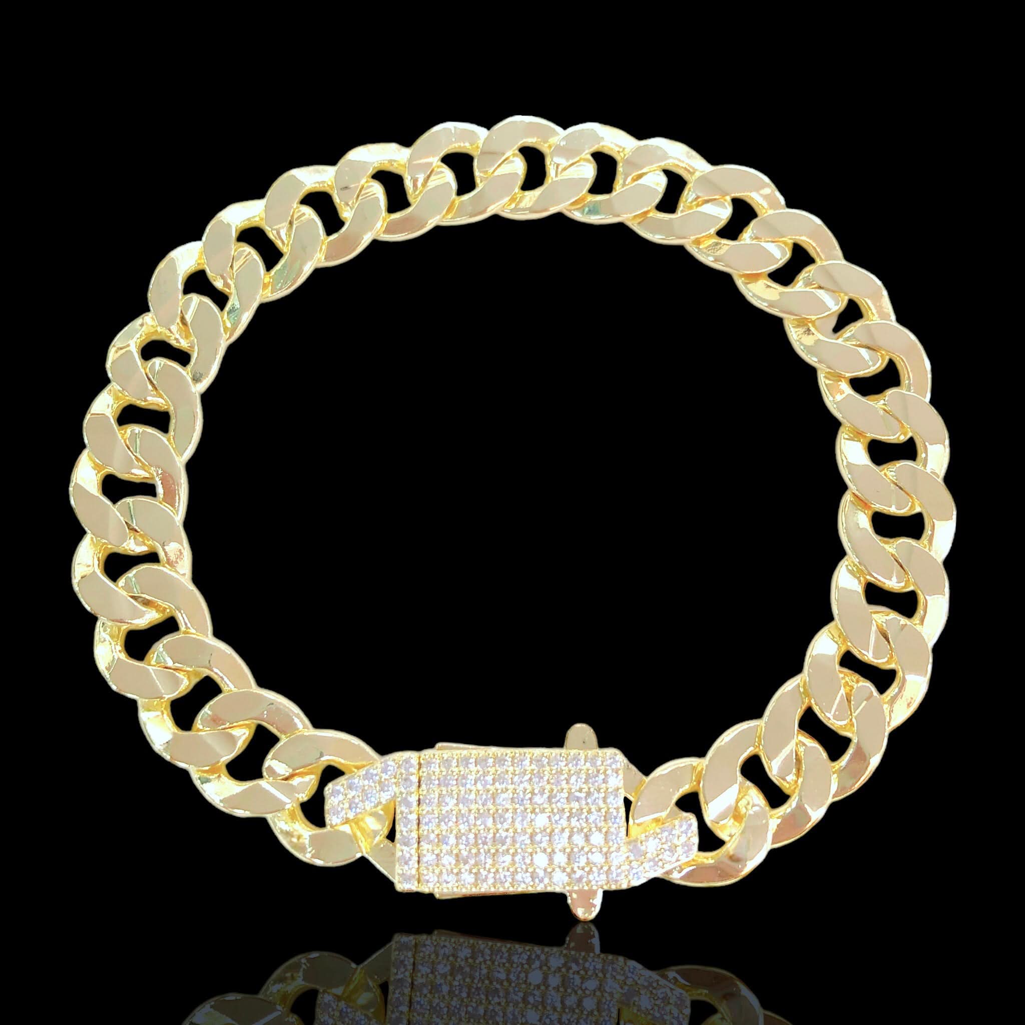 Oro Laminado Gold Filled 9mm Round Cuban Bracelet w/ CZ Clasp