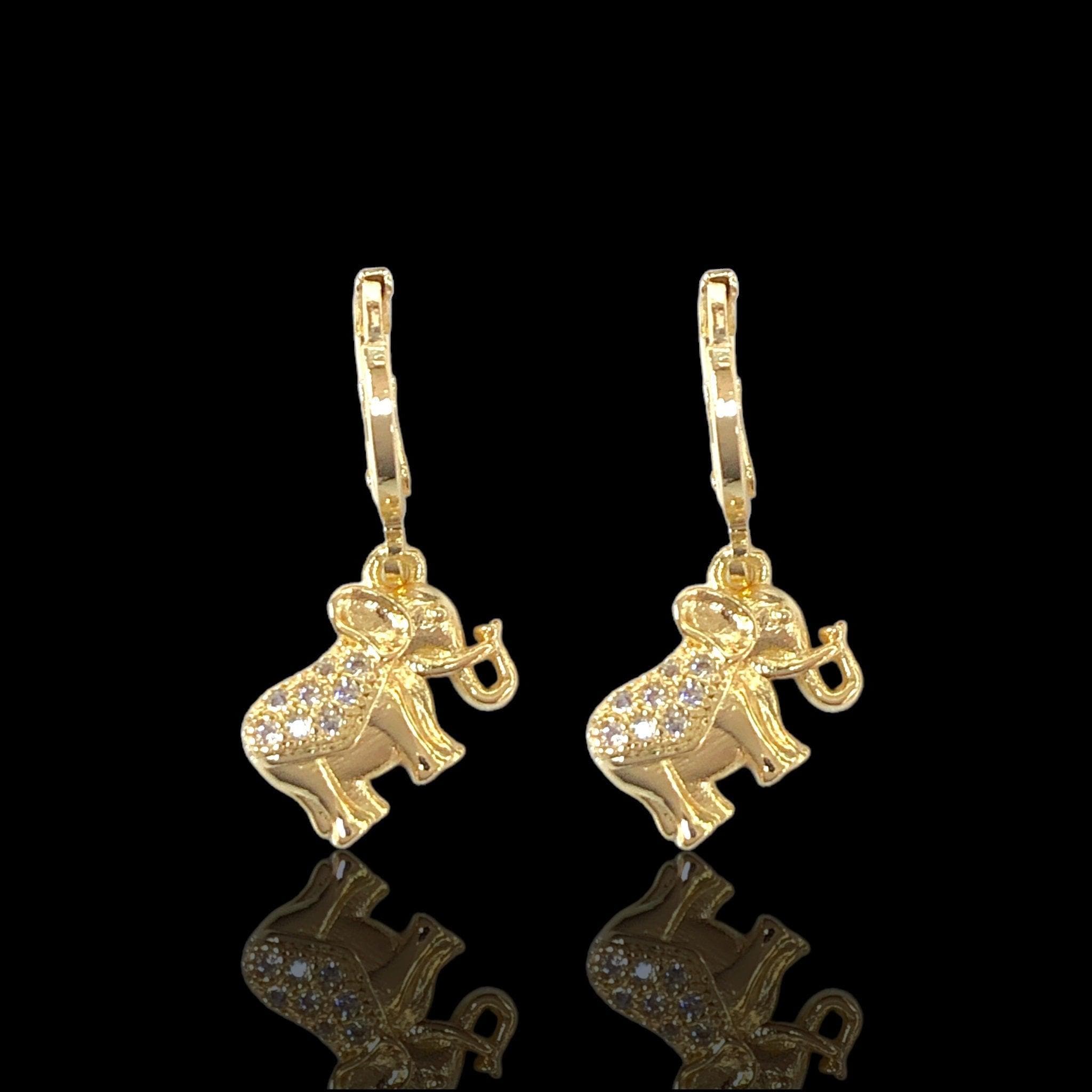 Oro Laminado Gold Filled African Elephant Dangle Earrings