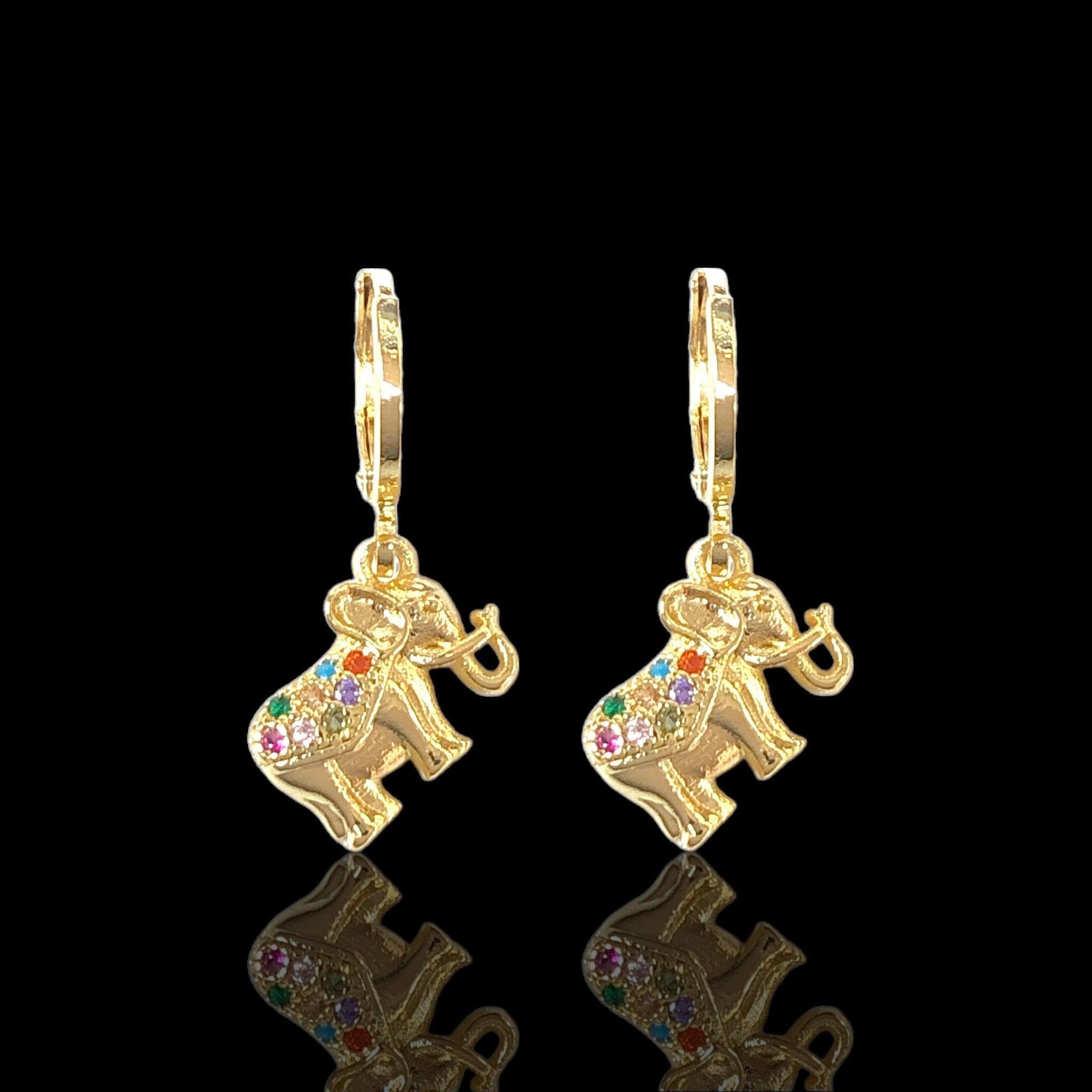 Oro Laminado Gold Filled African Elephant Dangle Earrings