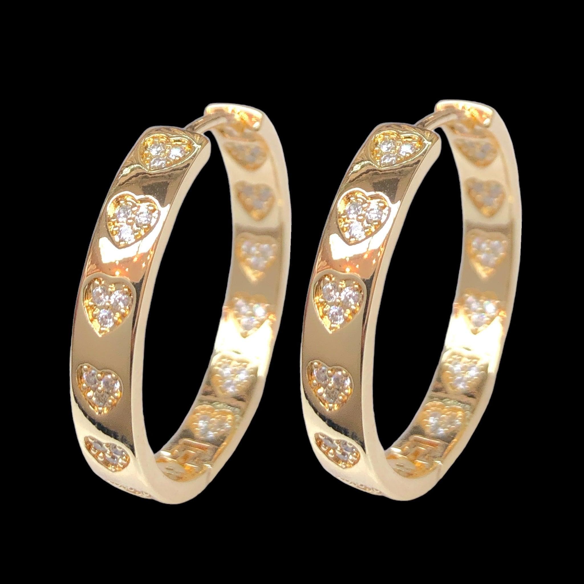 Oro Laminado Gold Filled Angel's Heart CZ Hoop Earrings