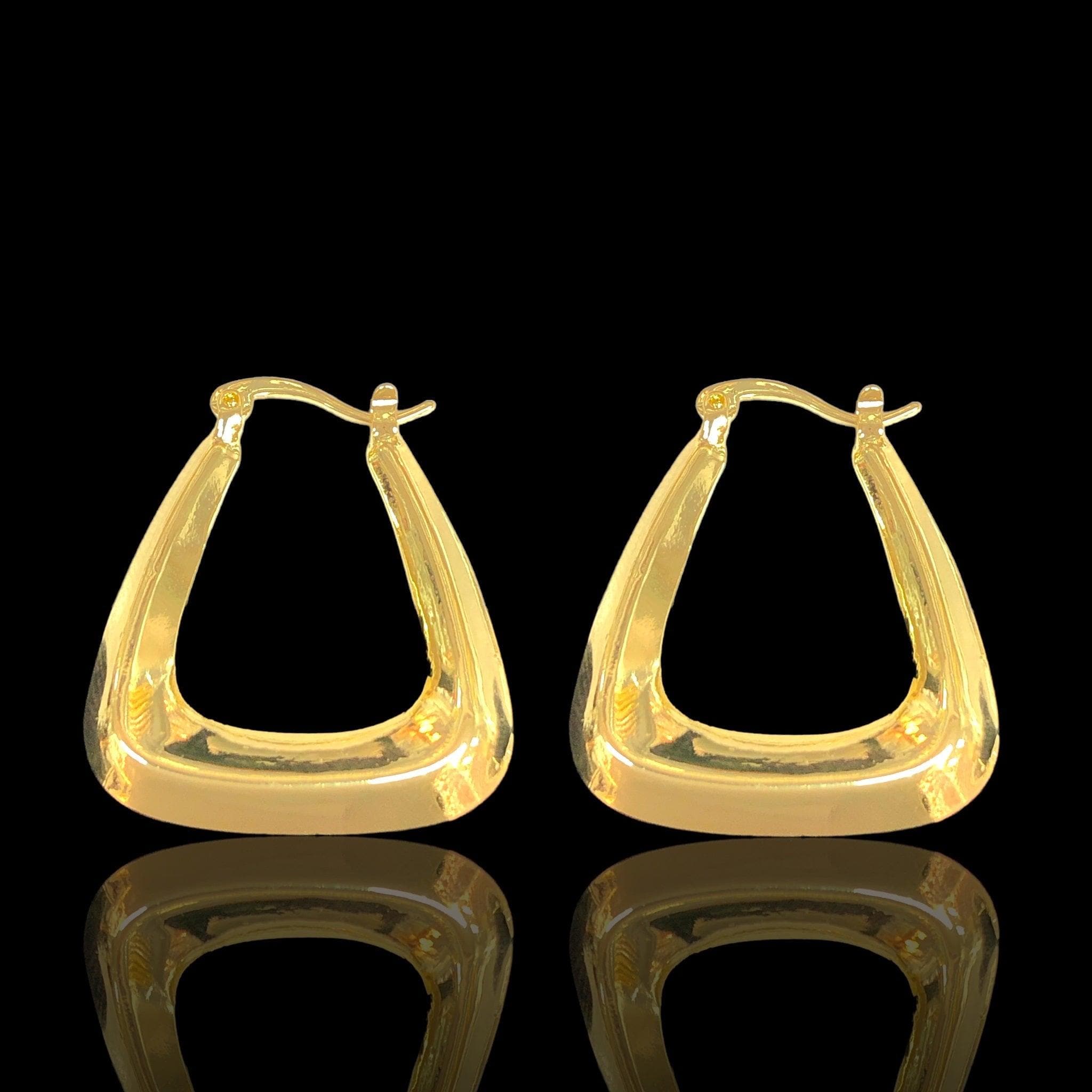 Oro Laminado Gold Filled Angular Basket Hoop Earrings