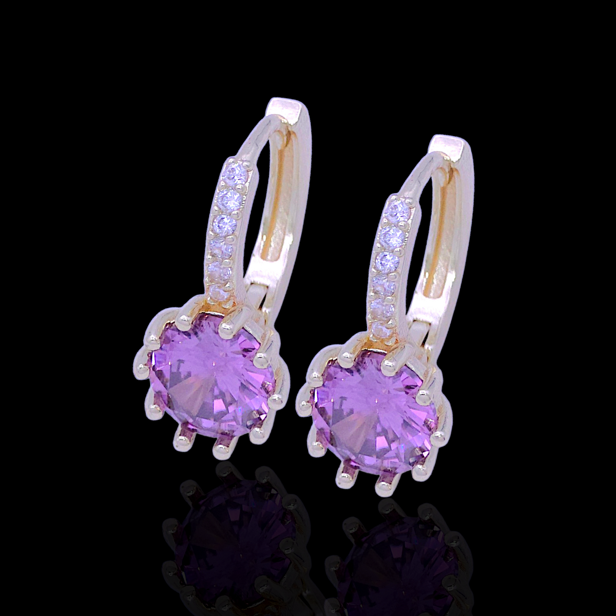 Oro Laminado Gold Filled Aqua Gem CZ Huggie Earrings