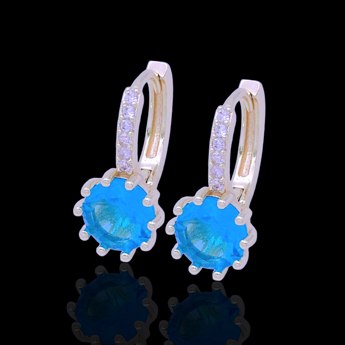 Oro Laminado Gold Filled Aqua Gem CZ Huggie Earrings