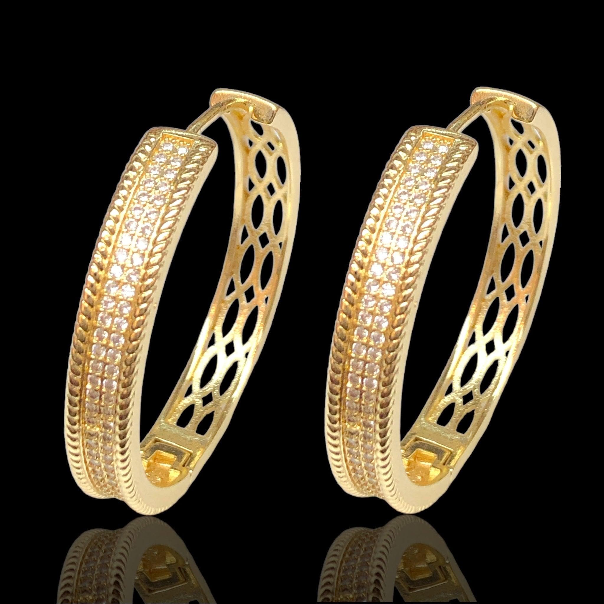 Oro Laminado Gold Filled Artisan French CZ Hoop Earrings