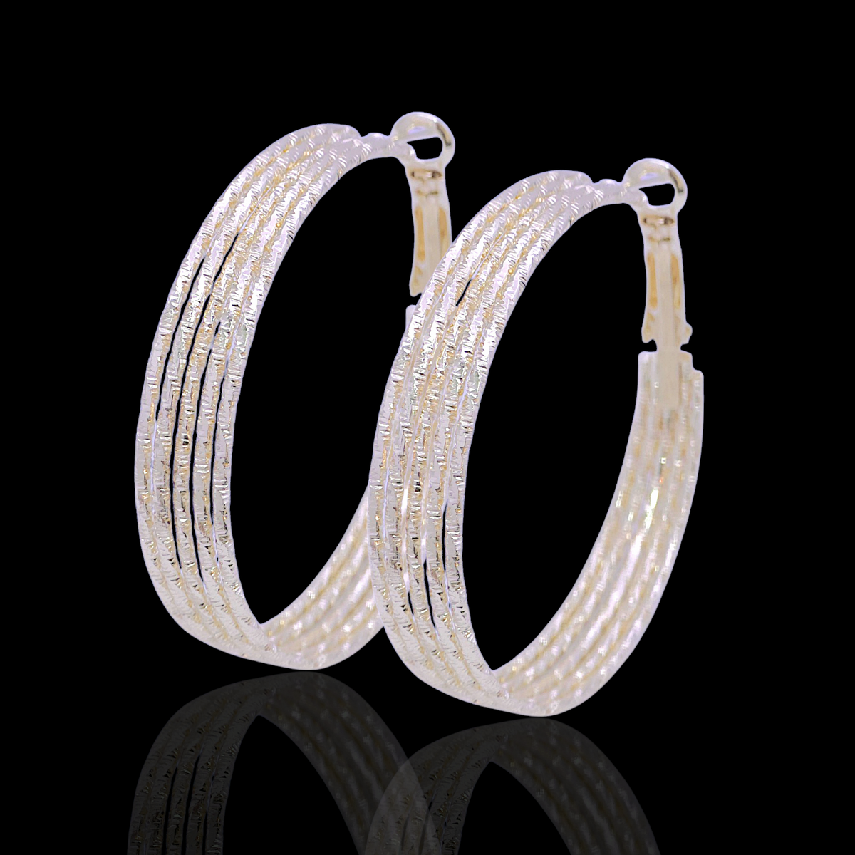 Oro Laminado Gold Filled Austrian Trinity Hoop Earrings