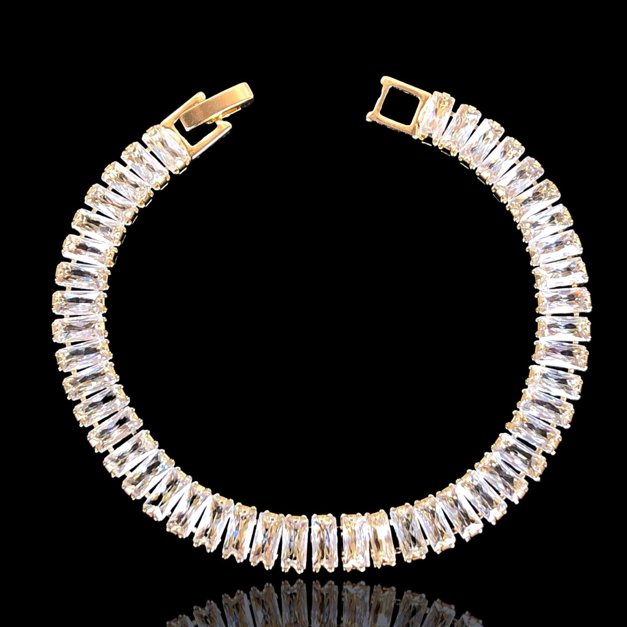 Oro Laminado Gold Filled Baguette CZ Tennis Bracelet