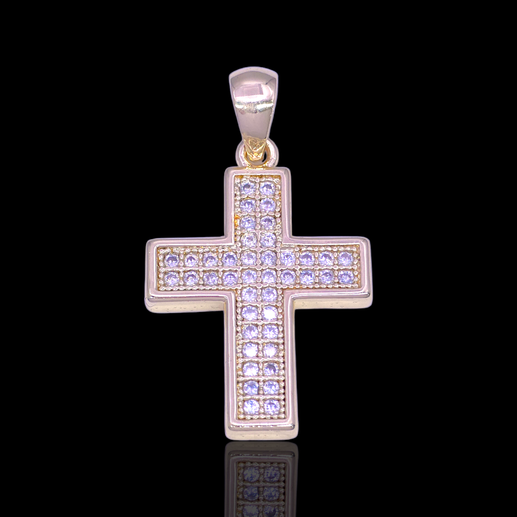 Oro Laminado Gold Filled Bezel Pave Cross CZ Pendant