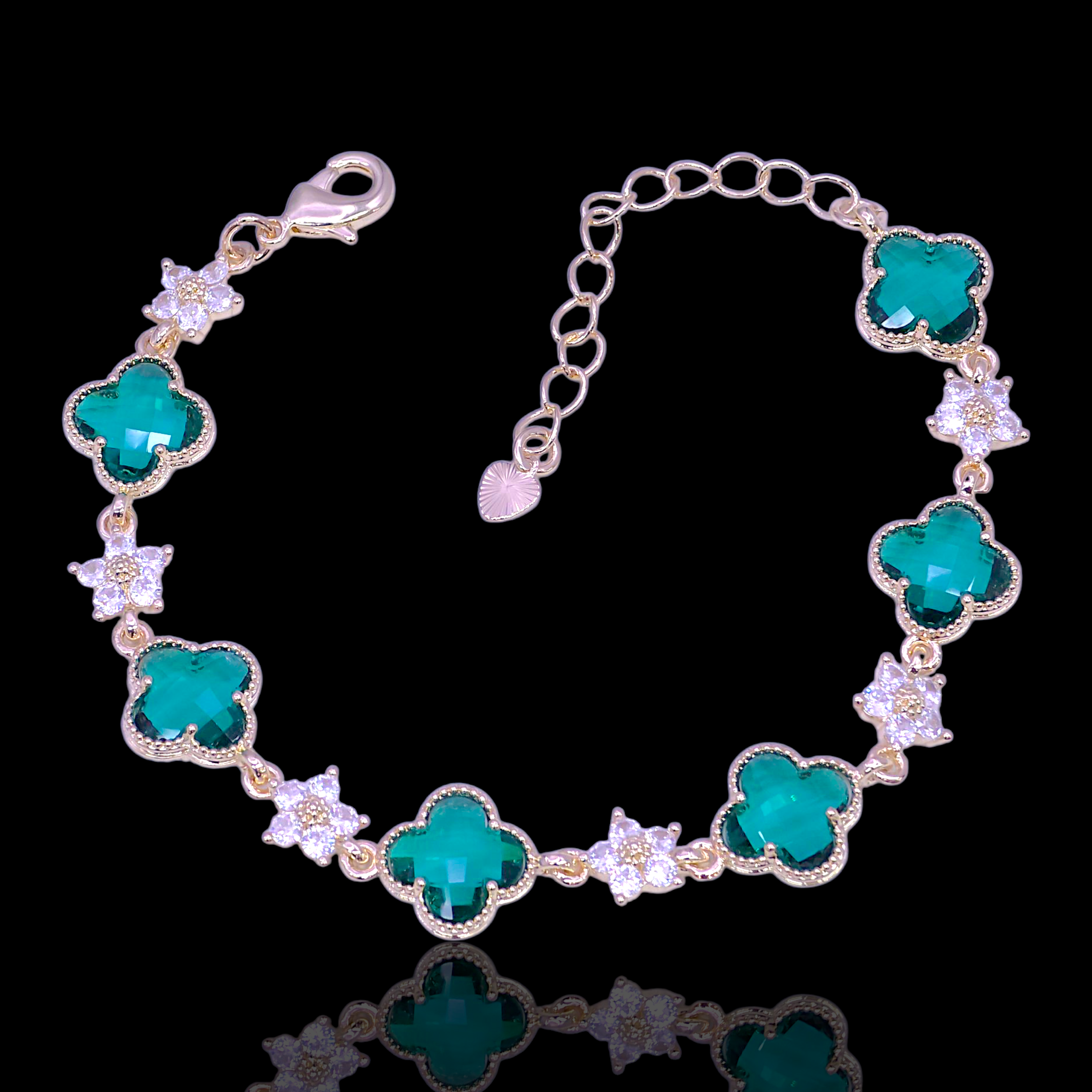 Oro Laminado Gold Filled Blossom Crystal Clover Bracelet