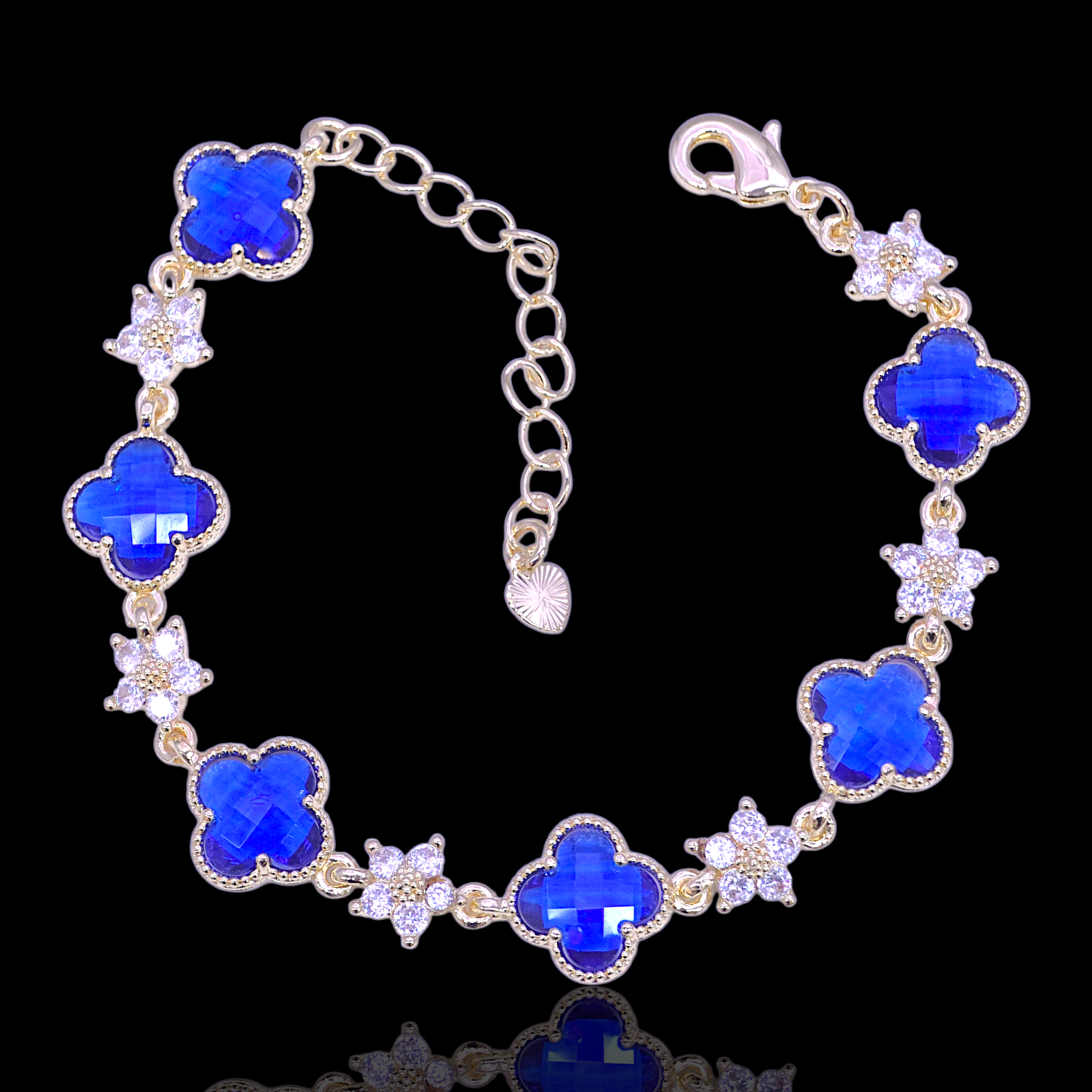 Oro Laminado Gold Filled Blossom Crystal Clover Bracelet