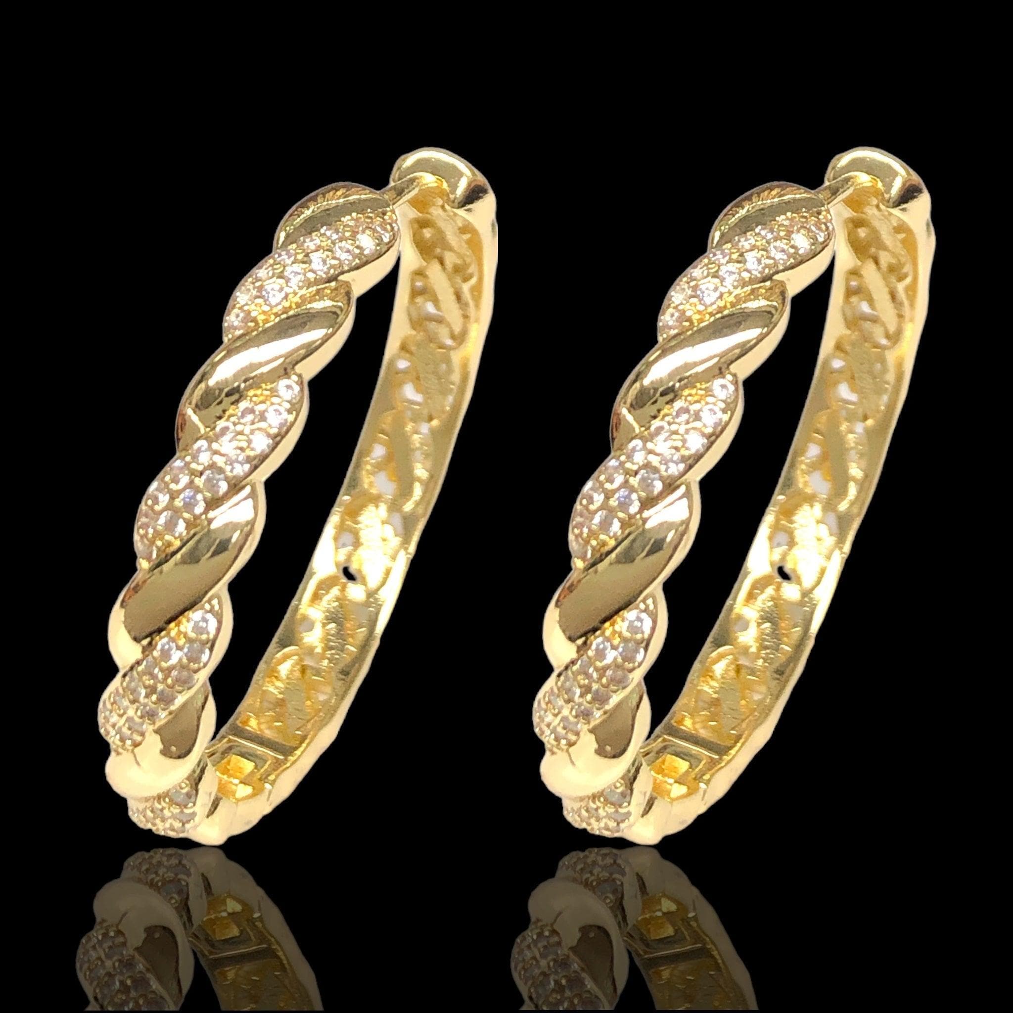 Oro Laminado Gold Filled Braided CZ Hoop Earrings