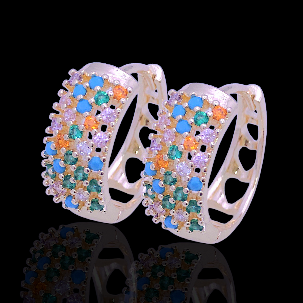 Oro Laminado Gold Filled Bursting Dazzle CZ Huggie Earrings