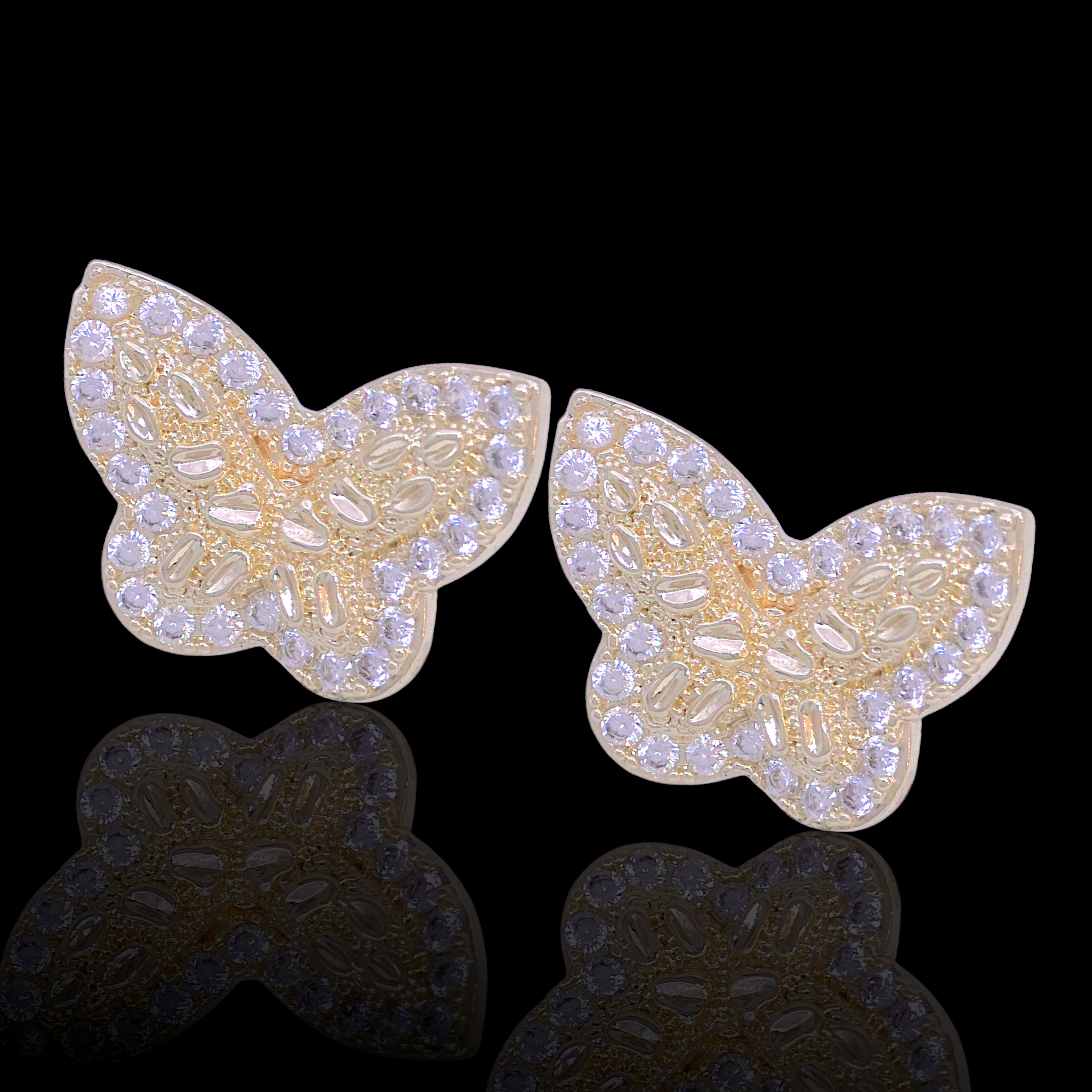 Oro Laminado Gold Filled Butterfly Nugget CZ Stud Earrings