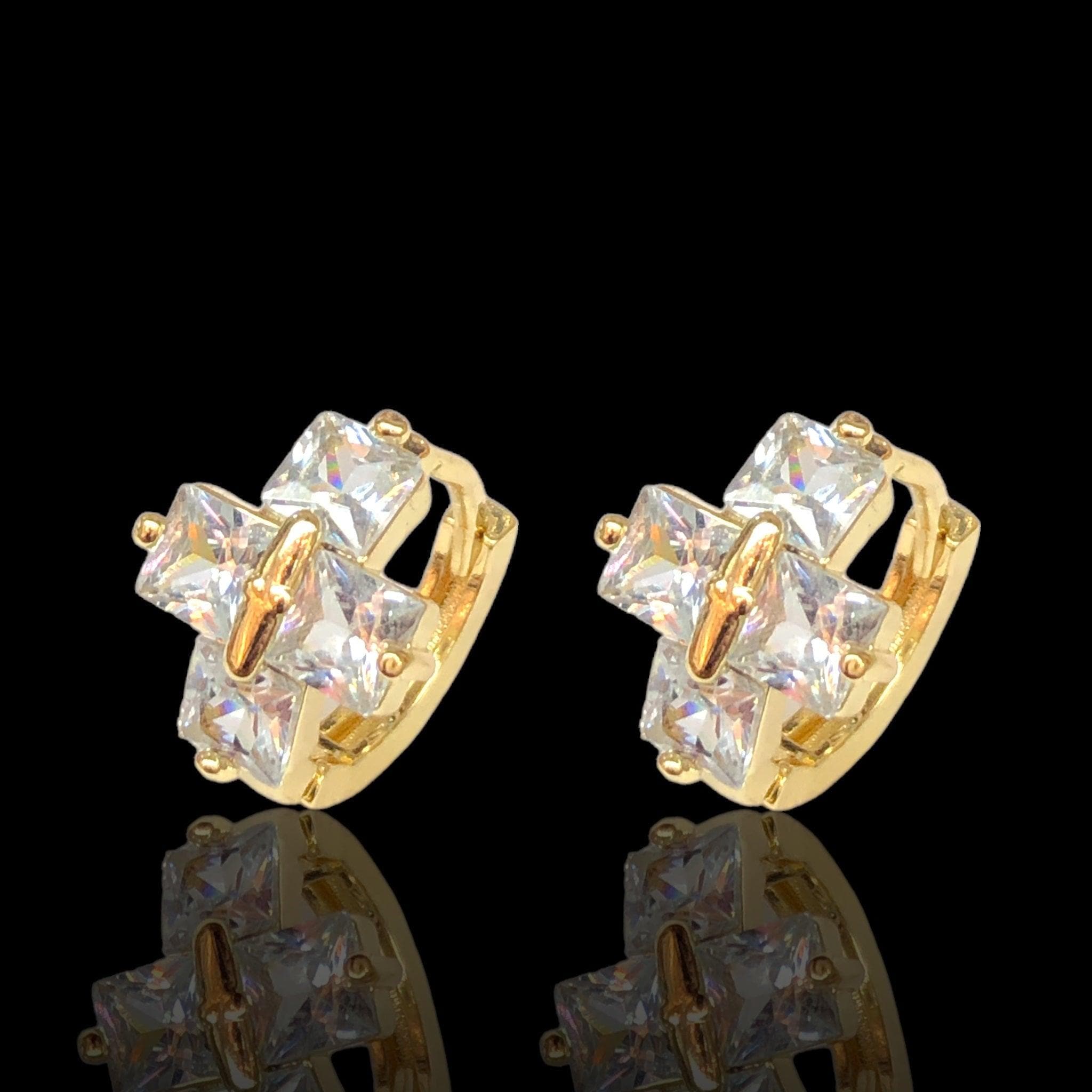 Oro Laminado Gold Filled CZ Cross Huggie Hoop Earrings