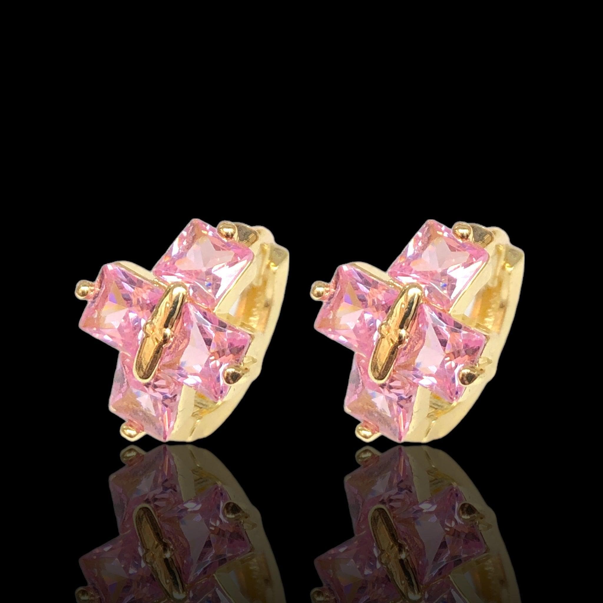 Oro Laminado Gold Filled CZ Cross Huggie Hoop Earrings