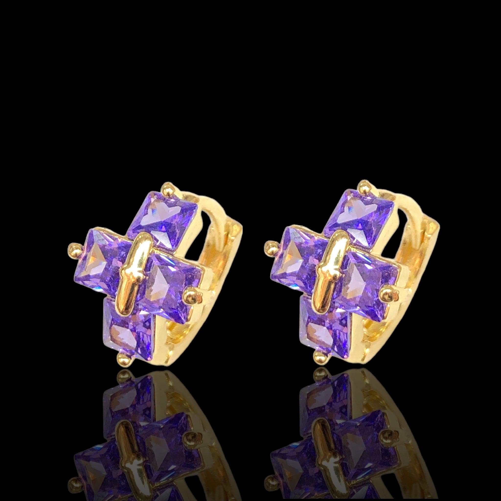 Oro Laminado Gold Filled CZ Cross Huggie Hoop Earrings